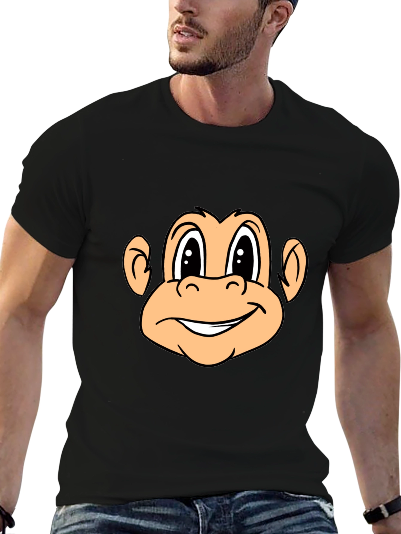 Black Monkey Face Graphic Tee - Black Crew Neck T-Shirt view 6
