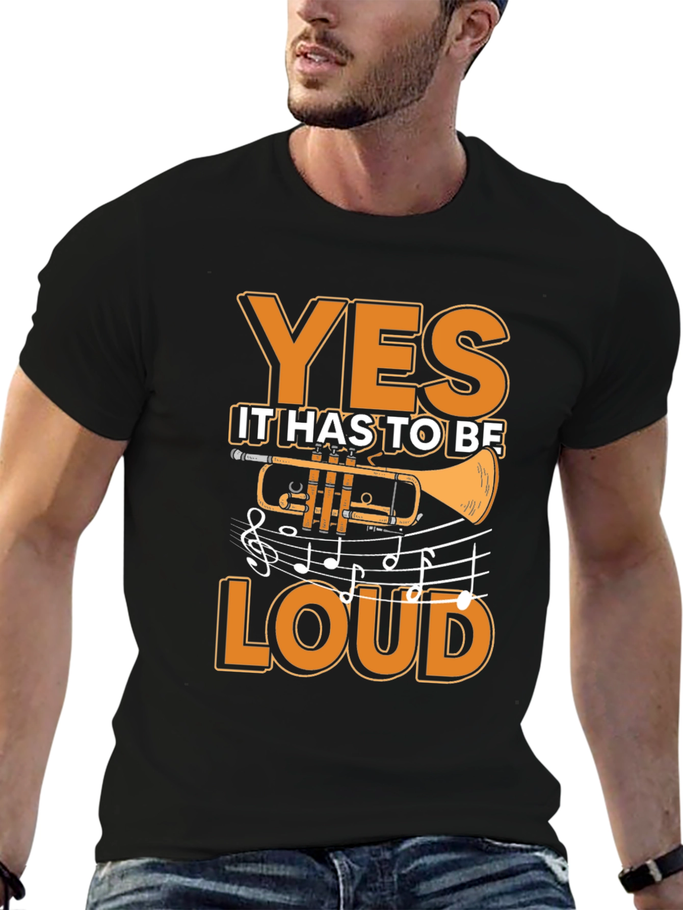 Black Trumpet Player YES Loud Black T-Shirt view 6