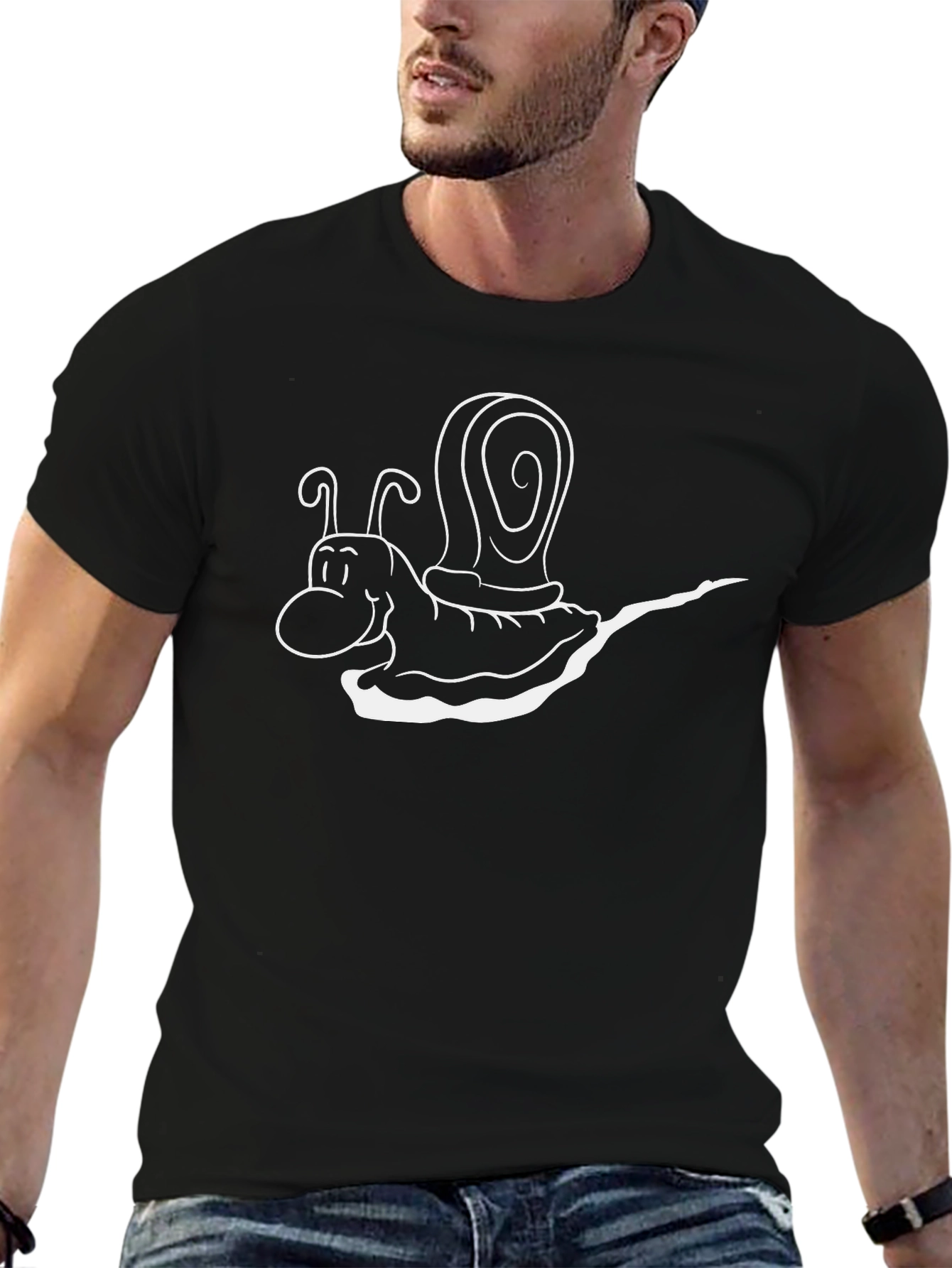 Black Snail Cartoon Graphic Tee - Men's Black T-Shirt view 6
