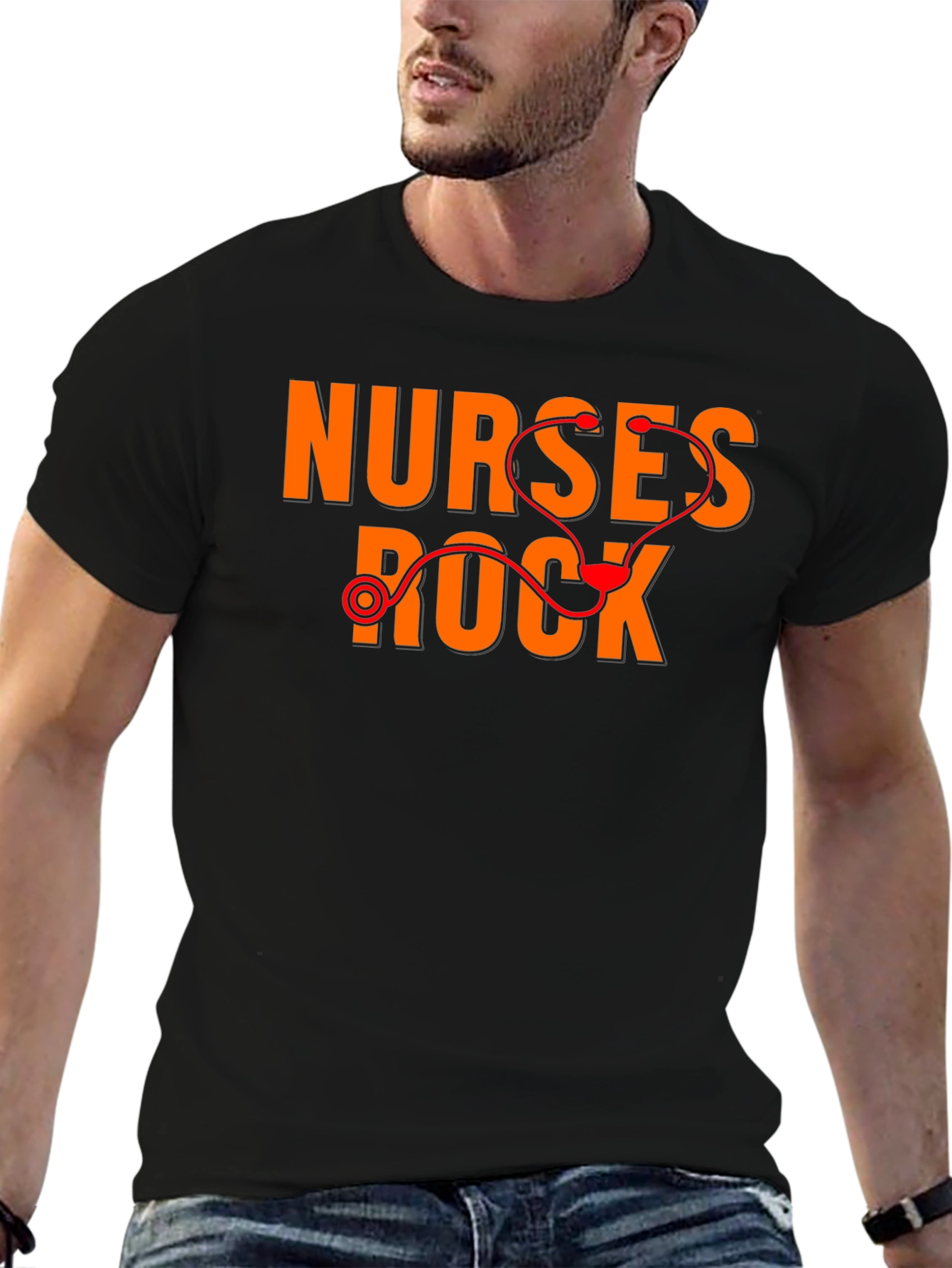 Black Nurses Rock T-Shirt - Medical Stethoscope Graphic Tee view 6