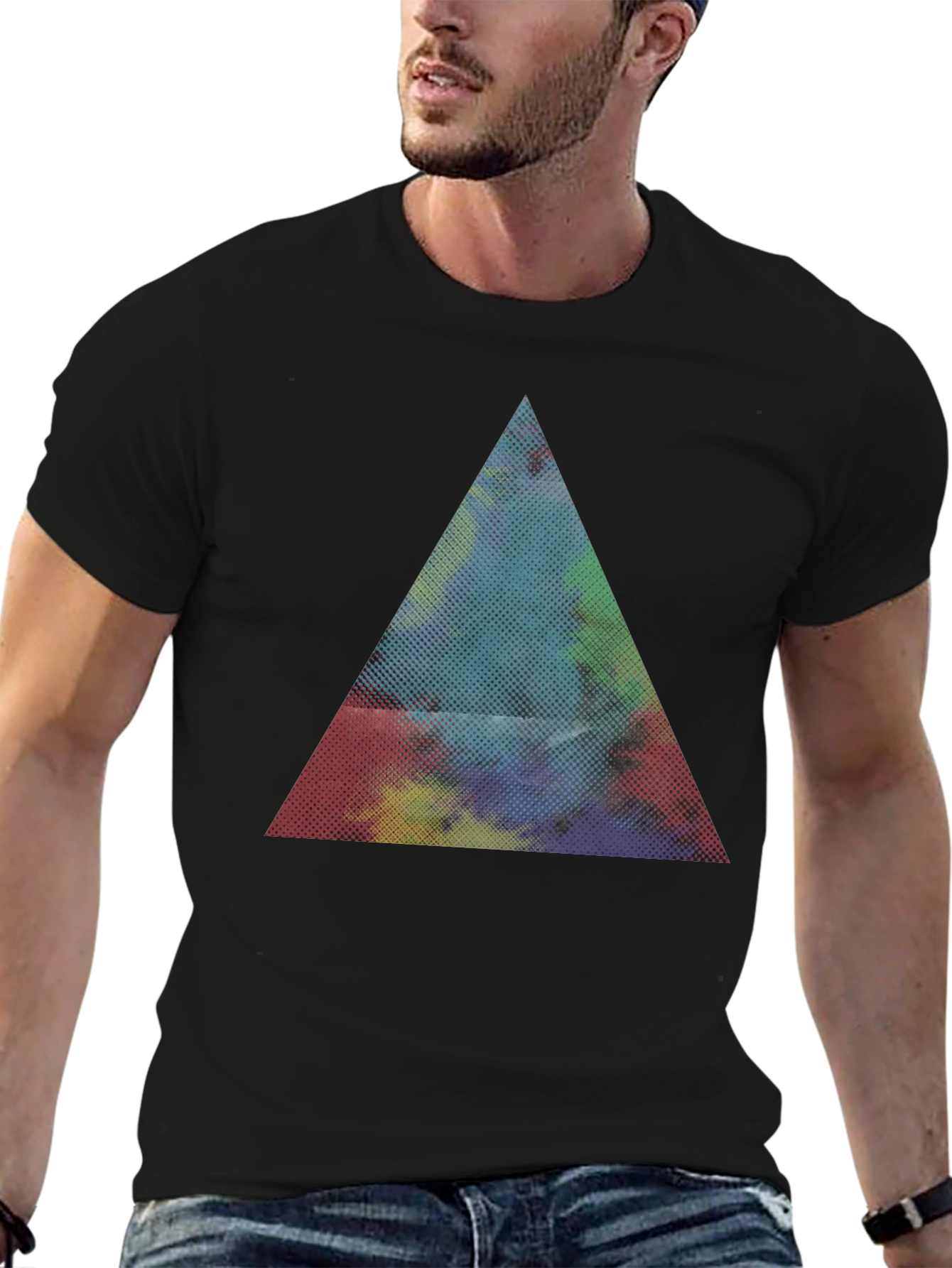 Black Abstract Triangle Graphic Black T-Shirt view 6