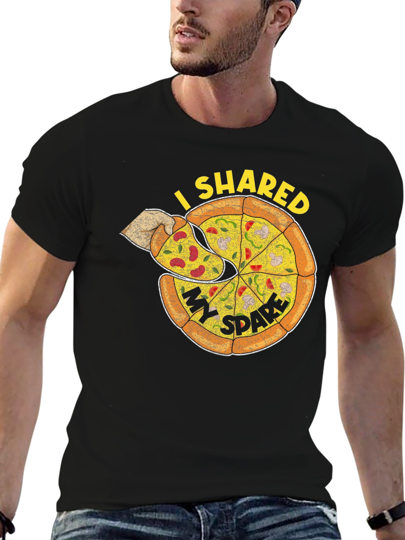 Black I Shared My Spare Pizza Graphic Tee - Black view 6