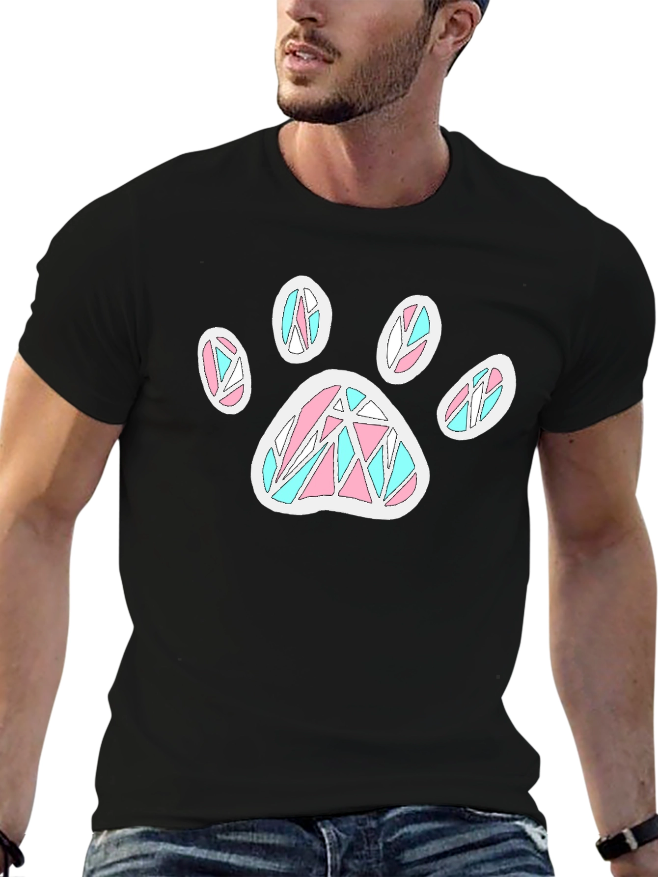 Black Paw Print T-Shirt - Black Cotton Blend, Funky Design view 6