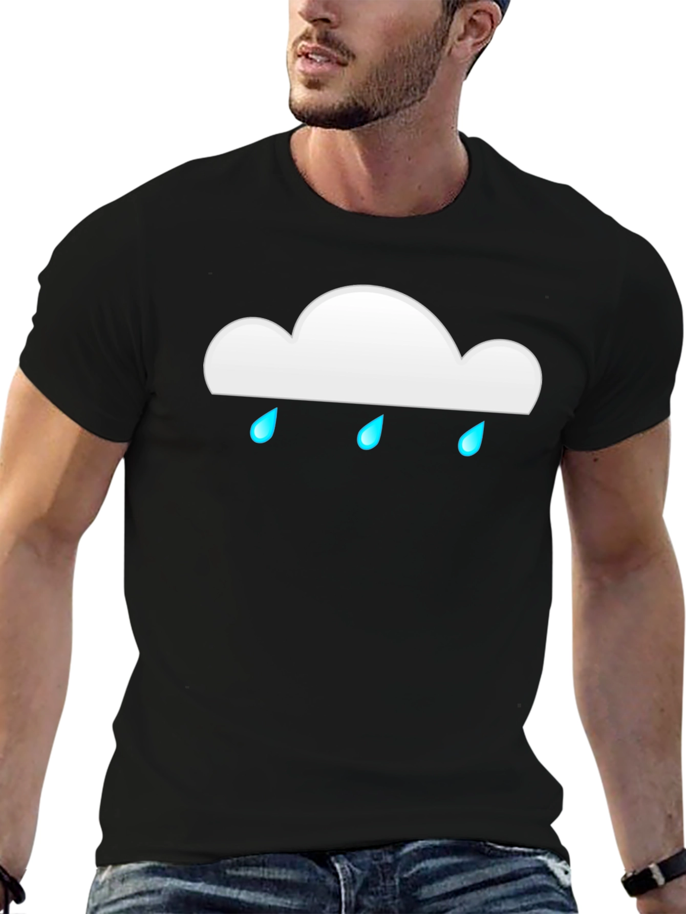 Black Rainy Cloud Graphic Tee - Black Cotton Casual T-Shirt view 6