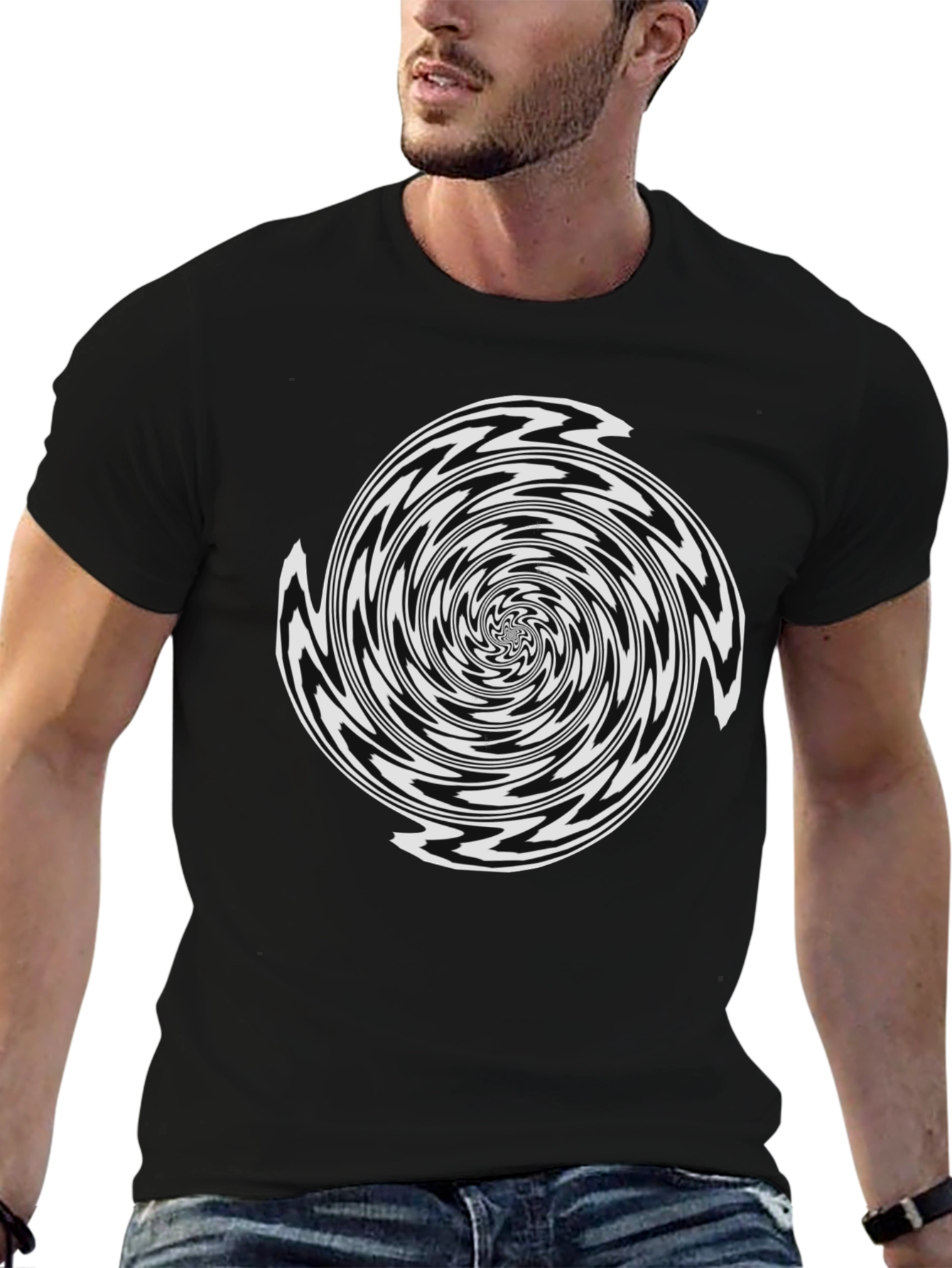 Black Optical Illusion Spiral Graphic T-Shirt view 6