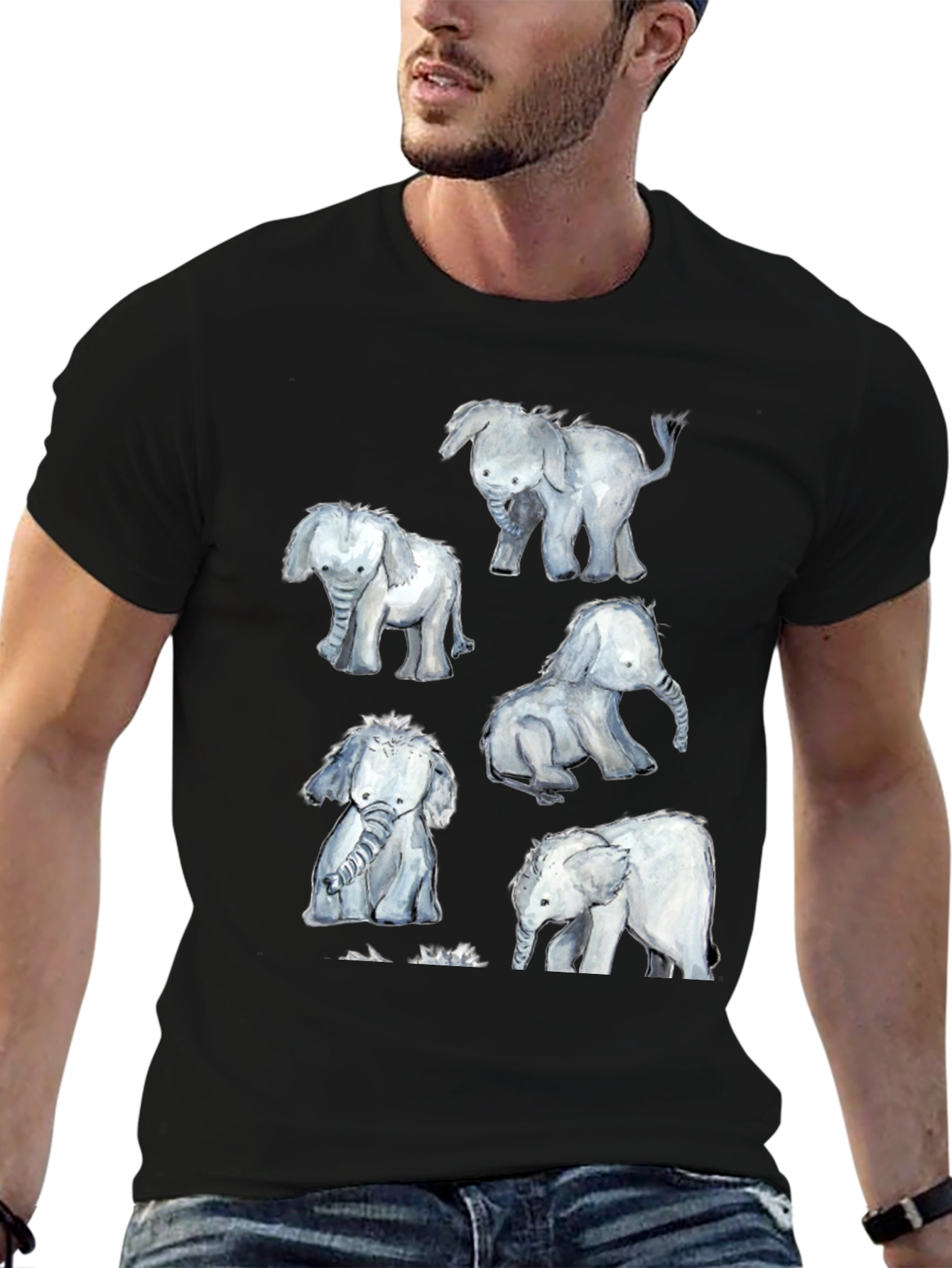 Black Elephant Watercolor Graphic Tee - Black view 6