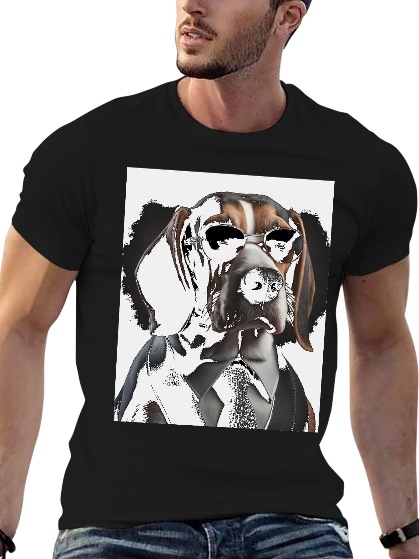 Black Dogfather T-Shirt: Suave Hound in Shades view 6