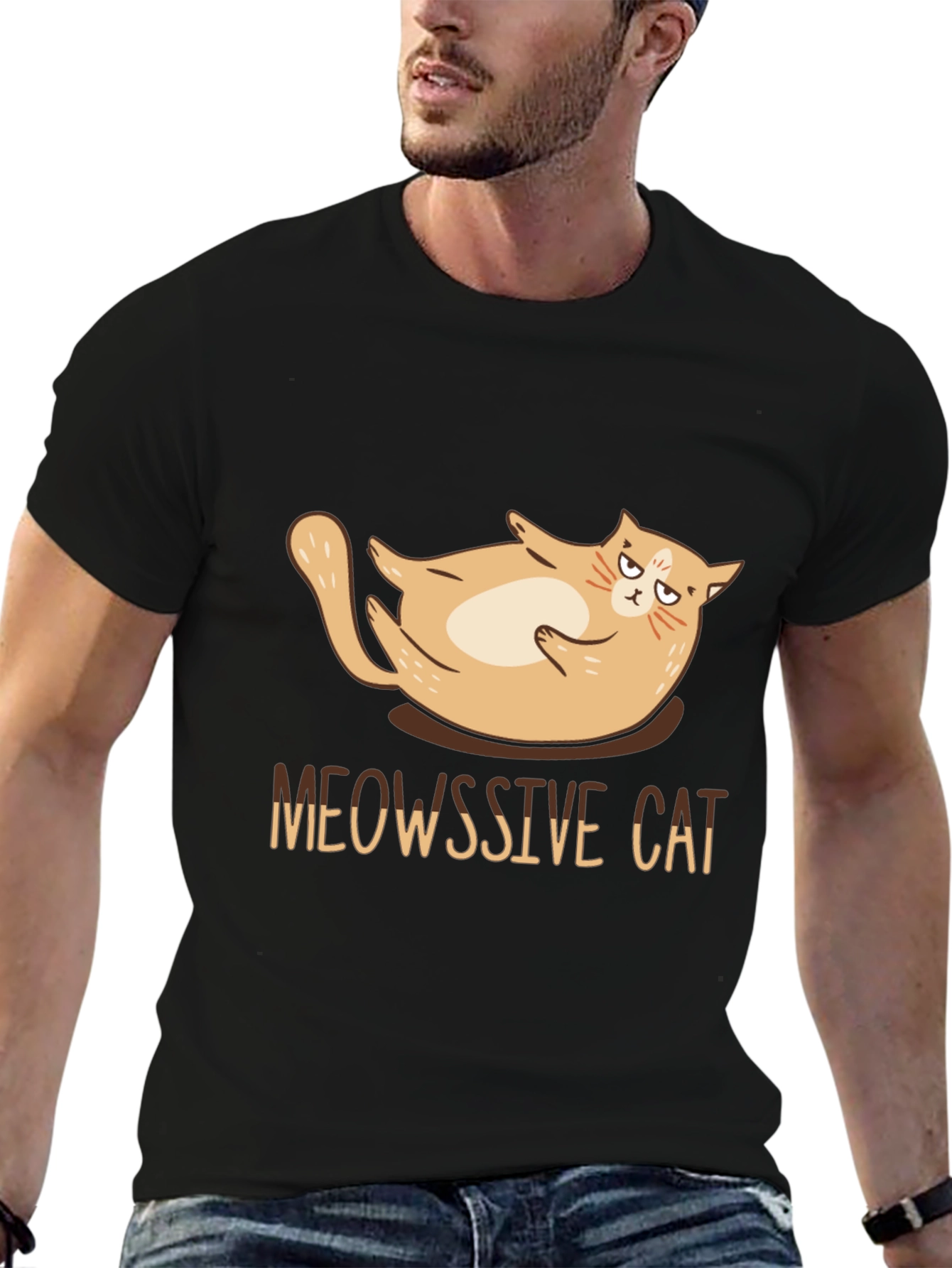 Black Meowssive Cat T-Shirt - Funny Graphic Tee view 6