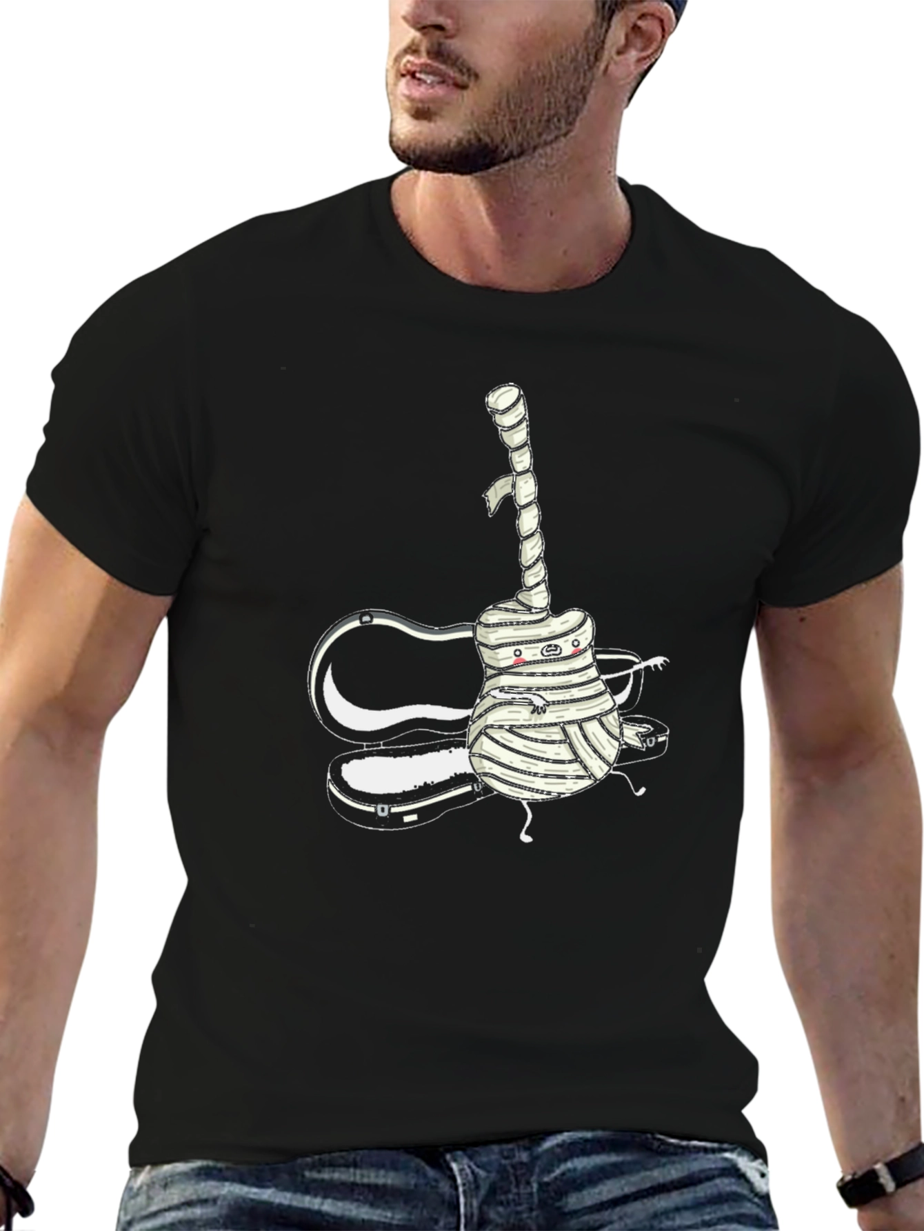 Black Guitar Mummy Graphic T-Shirt - Black view 6