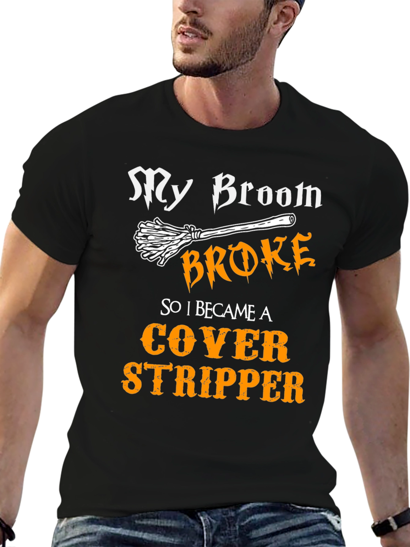 Black My Broom Broke Cover Stripper T-Shirt view 6