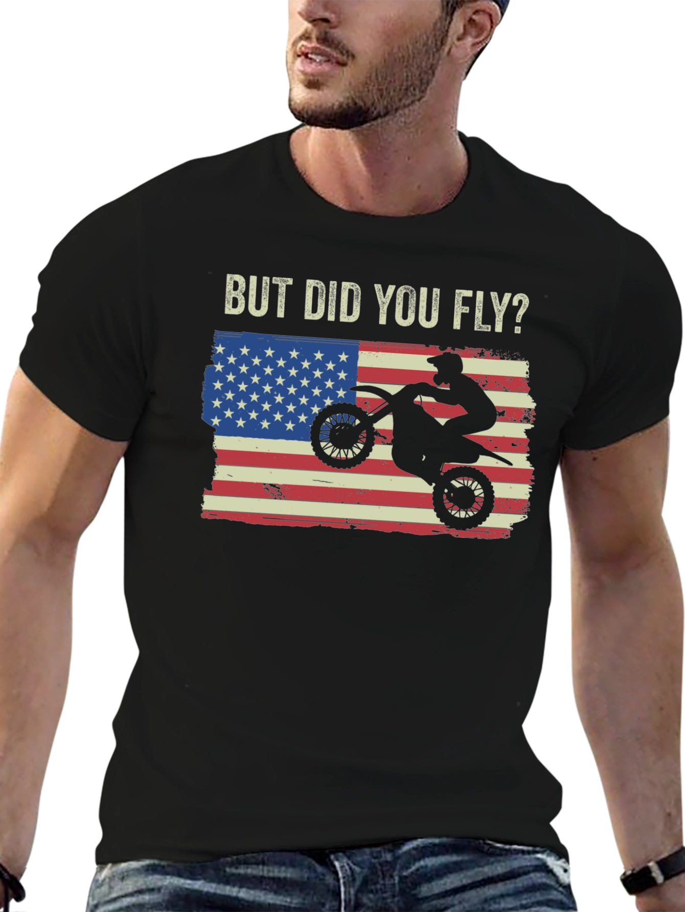 Black But Did You Fly T-Shirt, Motocross USA Flag view 6