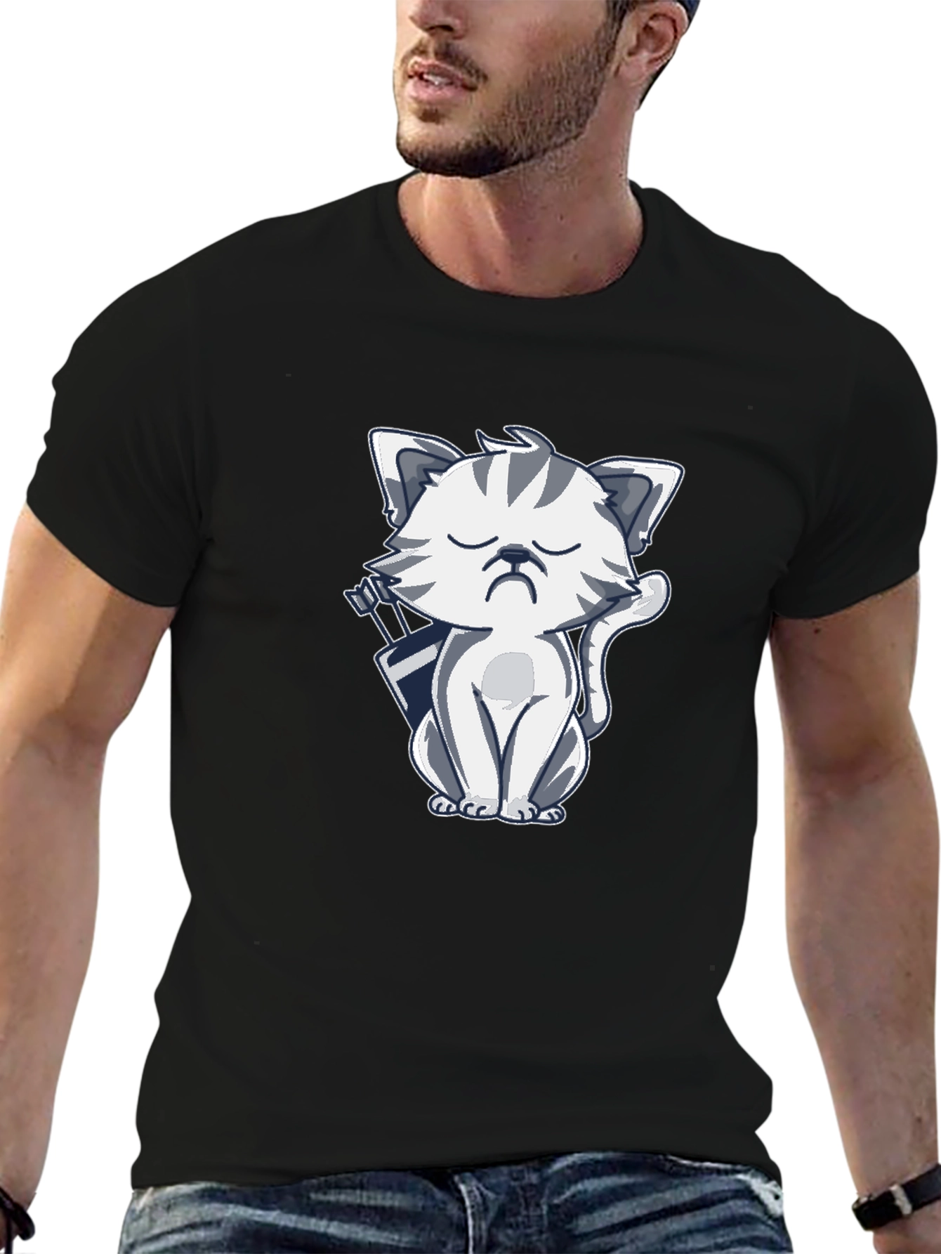 Black Grumpy Archer Cat Graphic T-Shirt - Black view 6