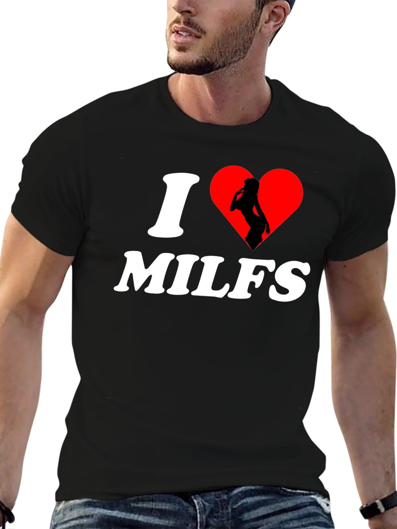 Black I Heart MILFs Graphic T-Shirt - Adult Humor Tee view 6