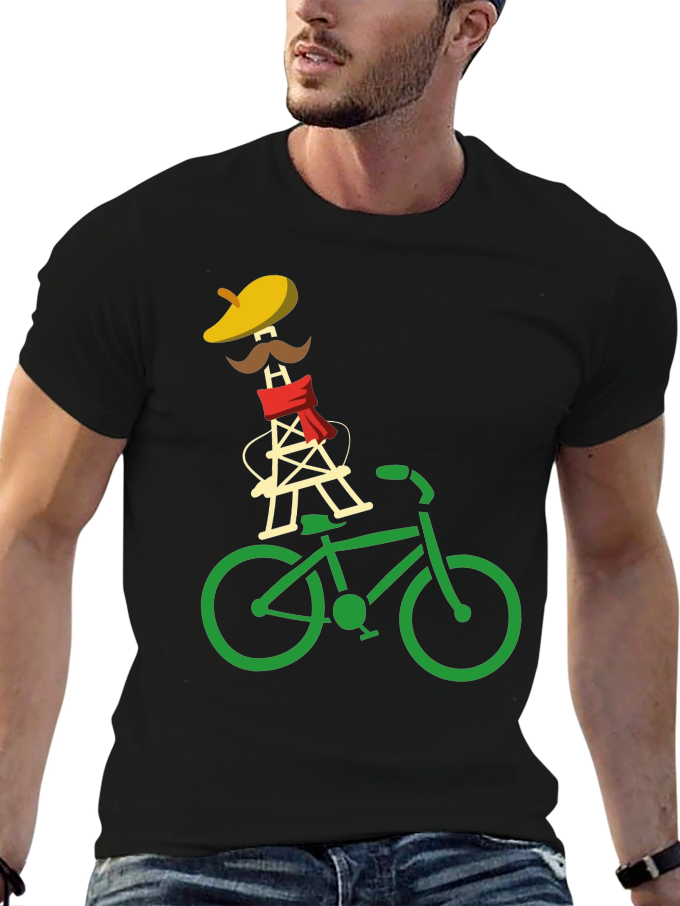 Black Eiffel Tower Bike Ride Graphic Tee view 6
