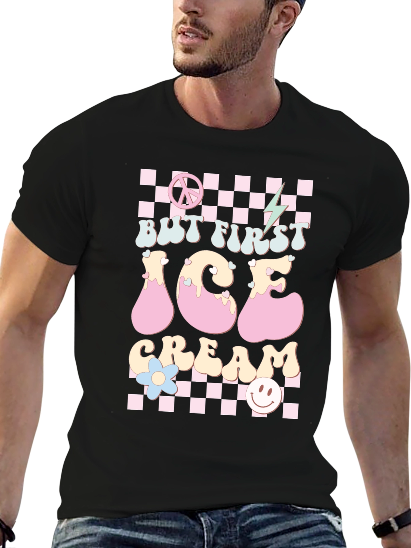 Black But First Ice Cream Graphic Tee Retro Design T-Shirt view 6