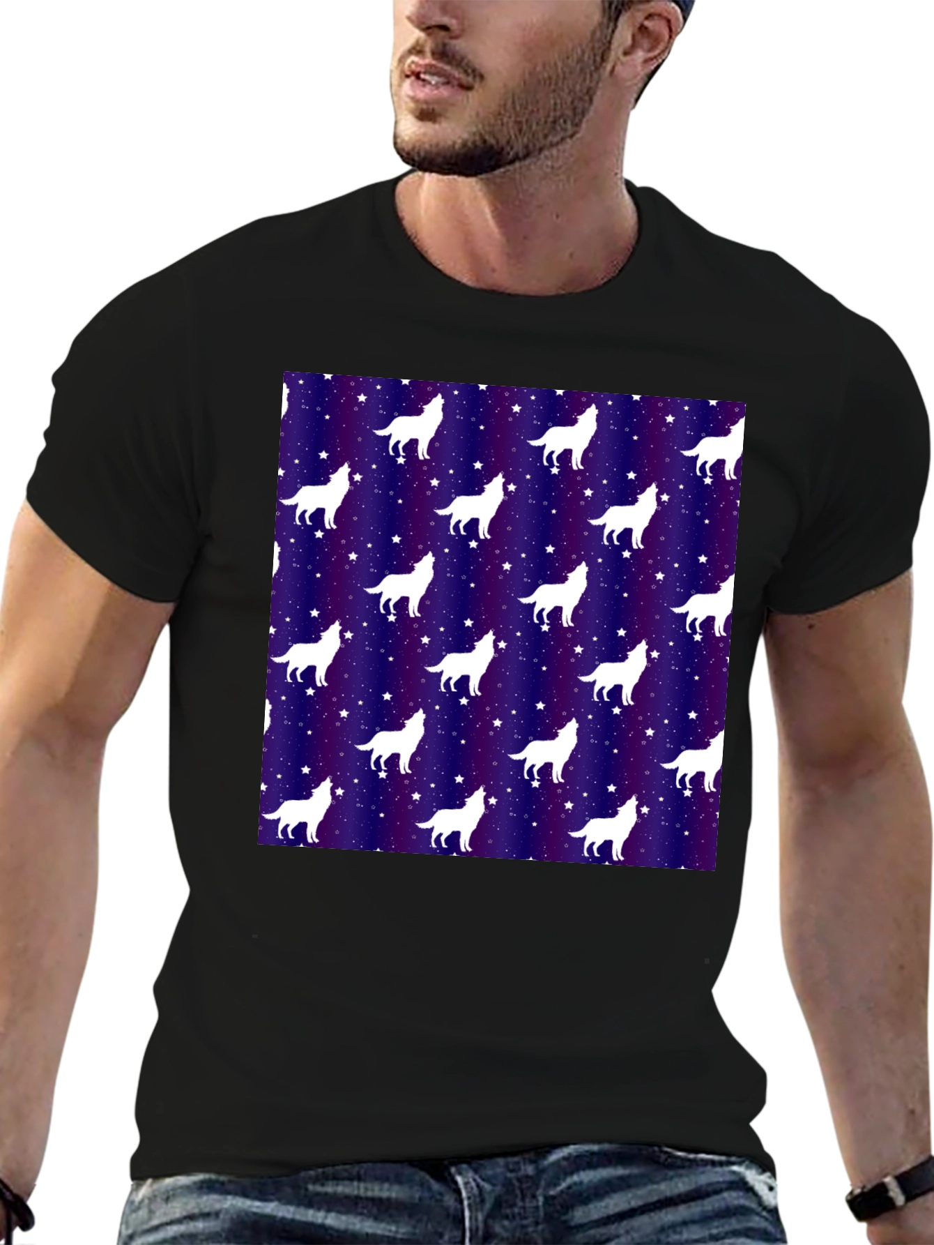 Black Wolf Starry Night Graphic Tee view 6