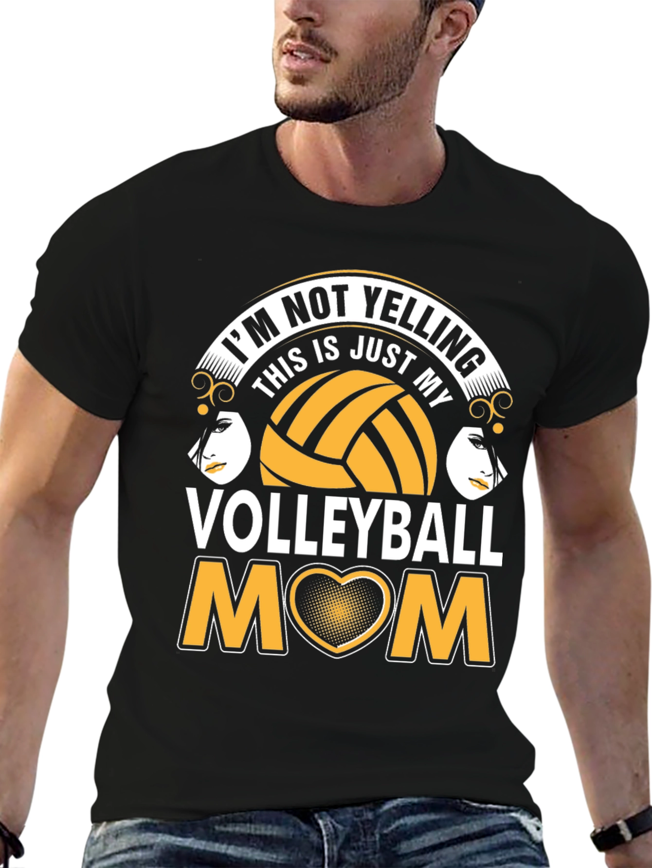 Black Volleyball Mom T-Shirt - I'm Not Yelling! view 6