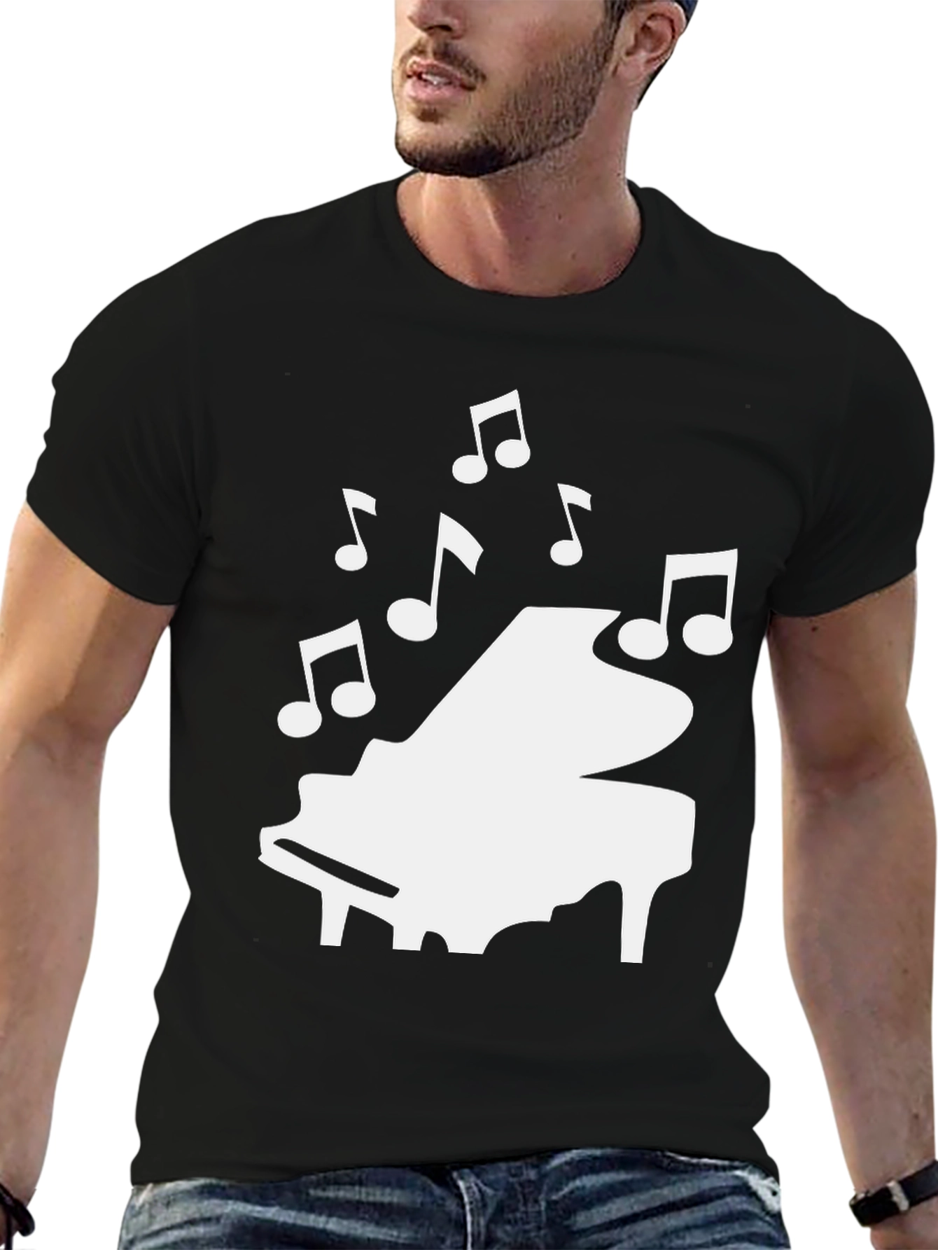 Black Piano Music Notes Graphic Tee view 6