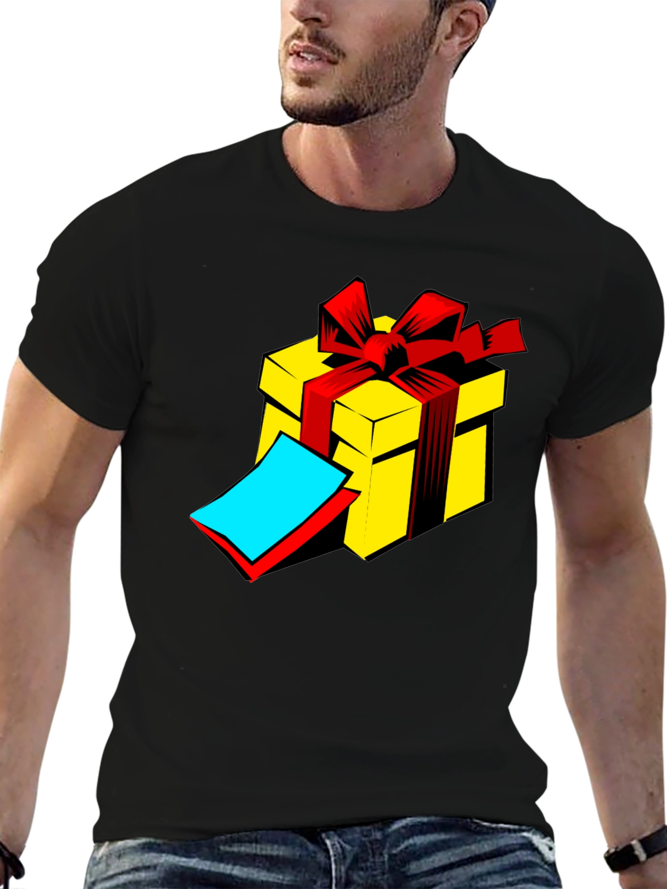 Black Gift Box Graphic Tee - Black Cotton T-Shirt view 6
