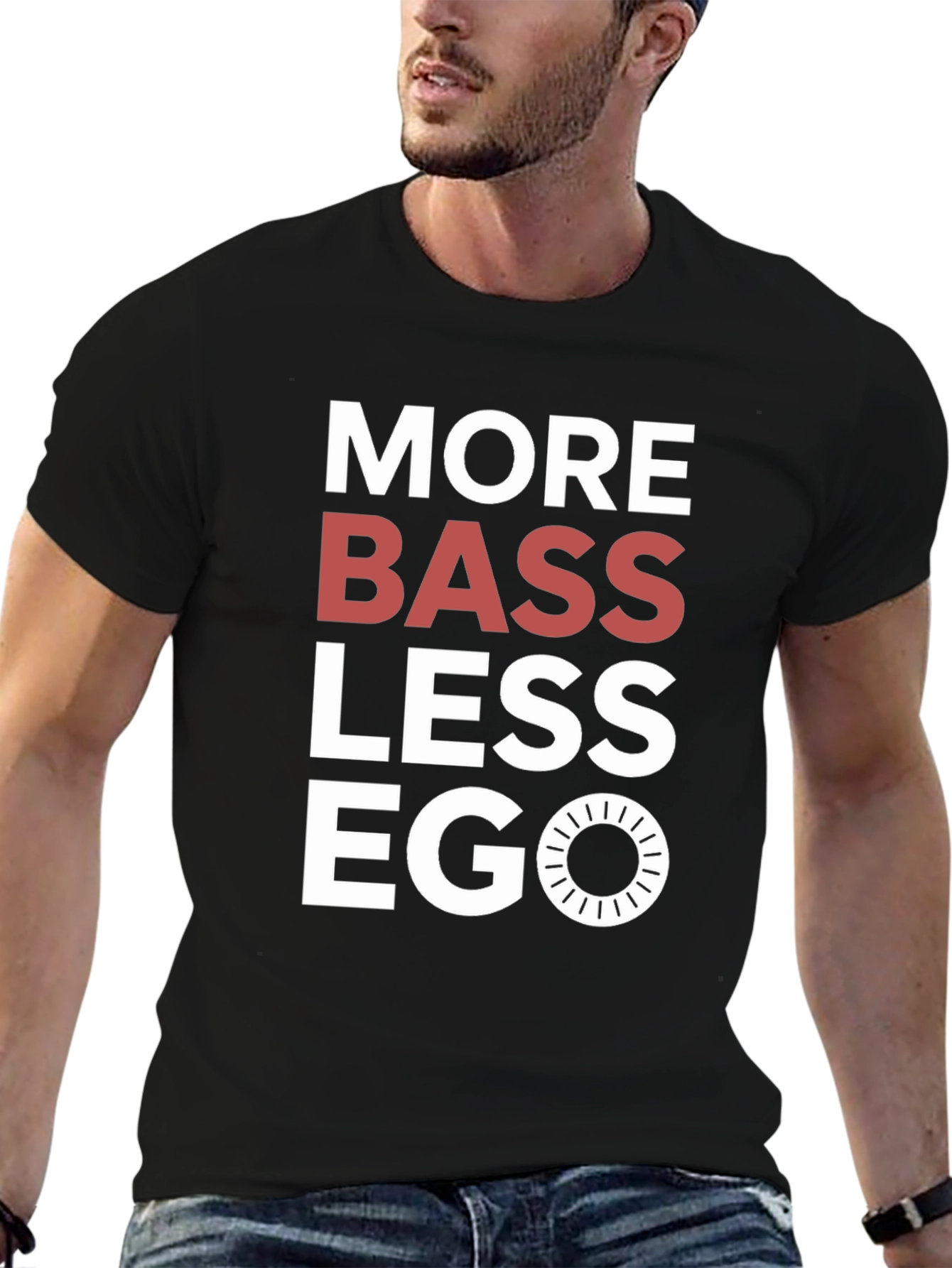 Black More Bass Less Ego Graphic T-Shirt view 6