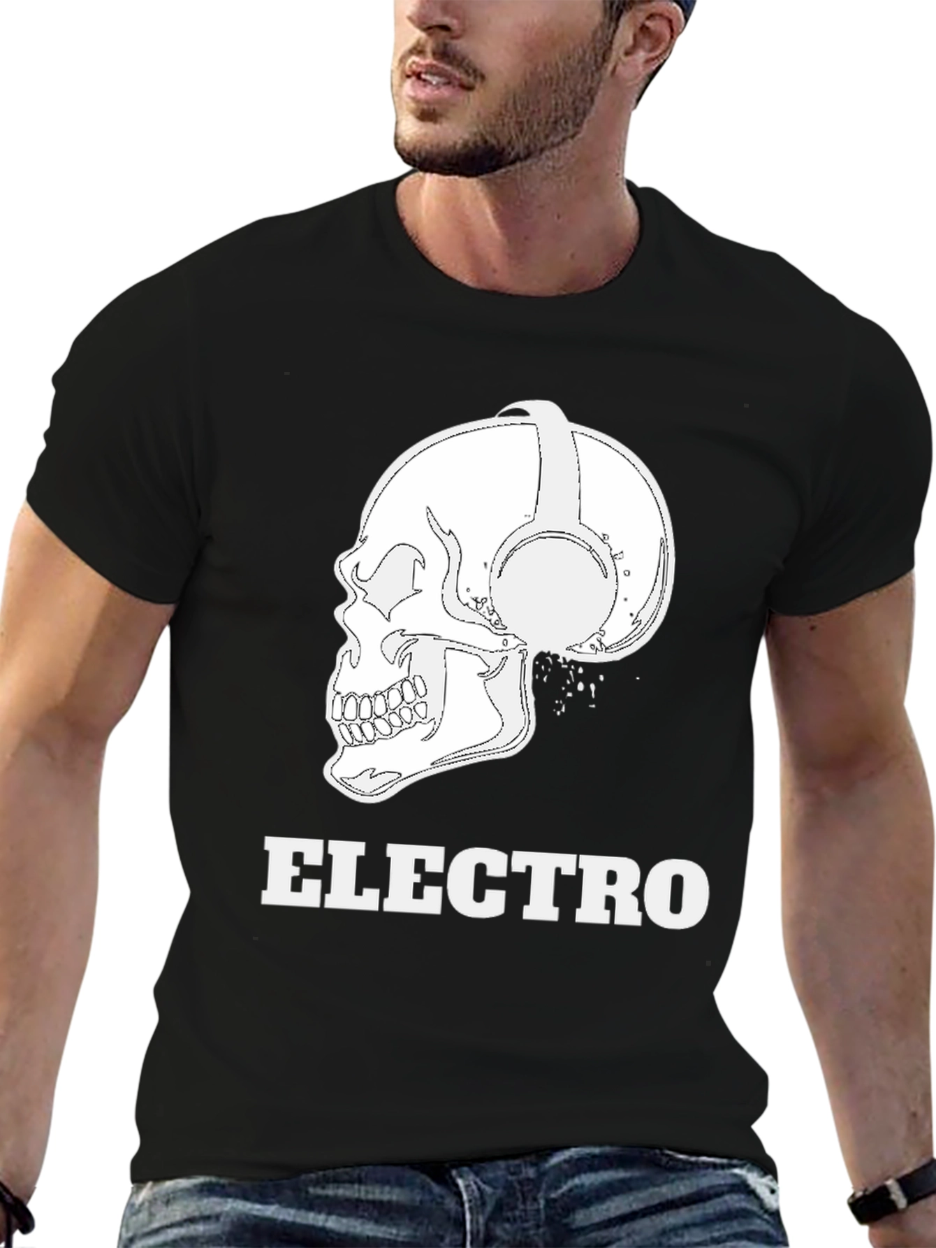 Black Electro Skull Graphic Tee view 6