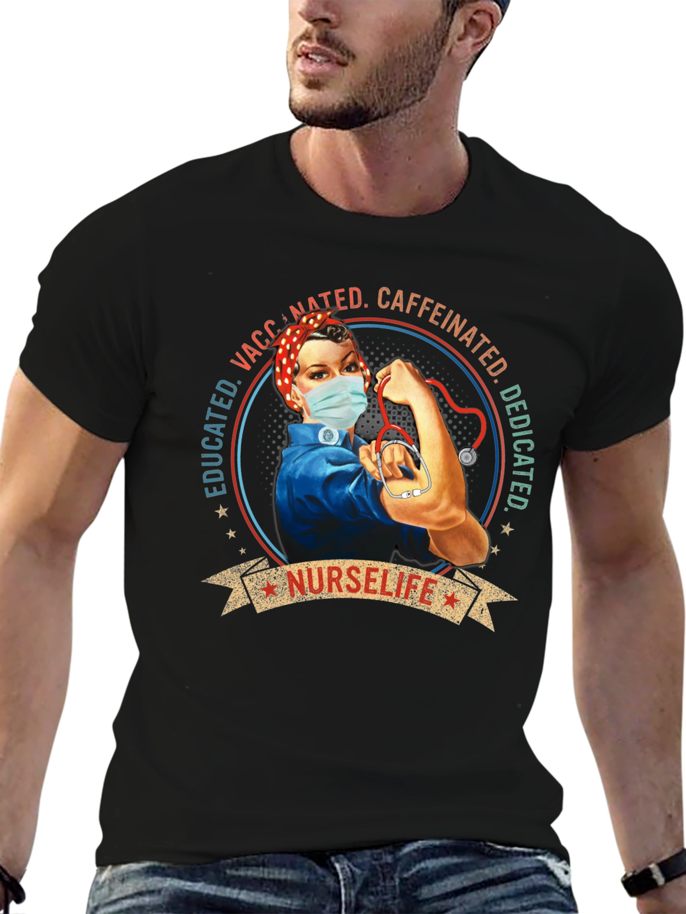 Black NurseLife Vaccinated Women's T-Shirt view 6