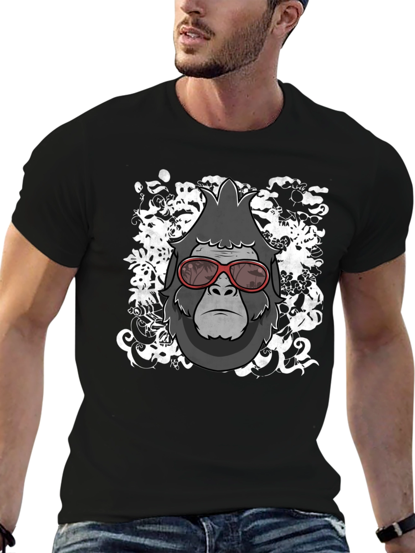 Black Cool Gorilla Graphic Tee - Stylish Men's Black T-Shirt view 6