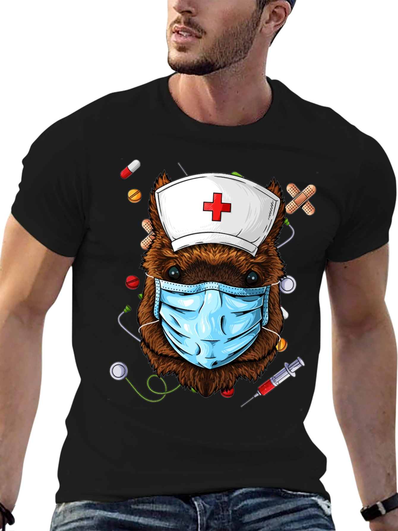 Black Nurse Beaver T-Shirt: Healthcare Hero view 6