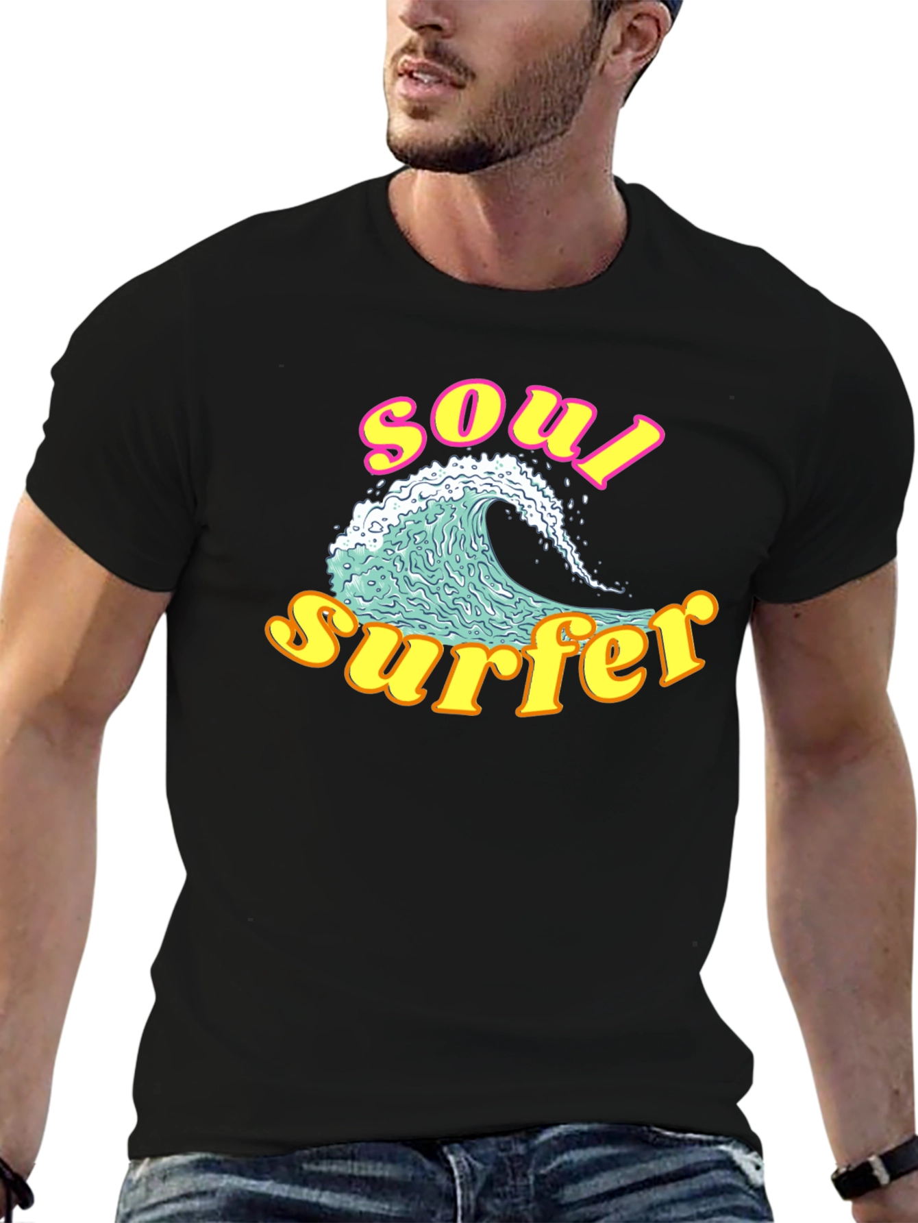 Black Soul Surfer Graphic Tee - Retro Wave Design view 6