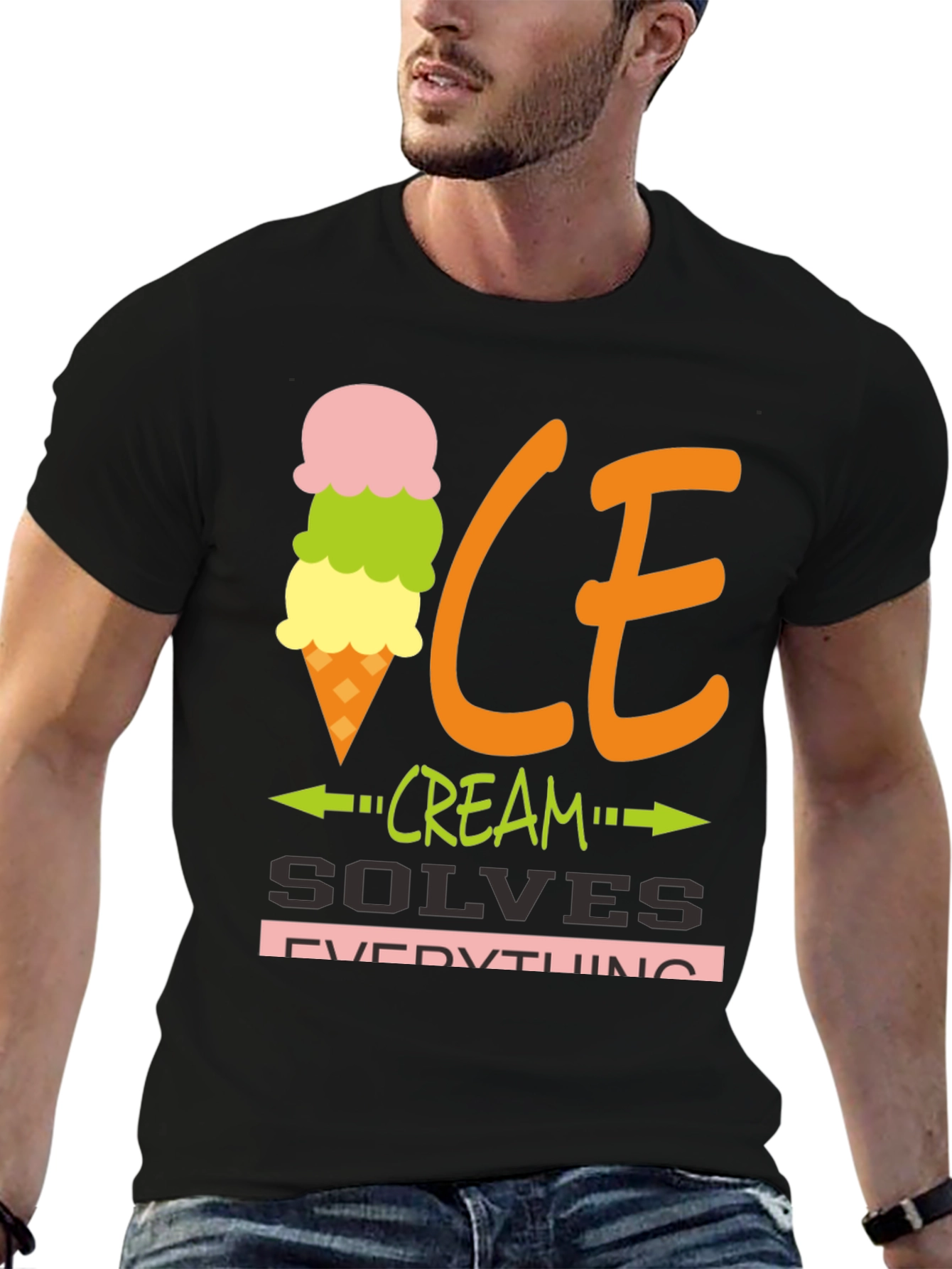 Black Ice Cream Solves Everything Graphic Tee view 6