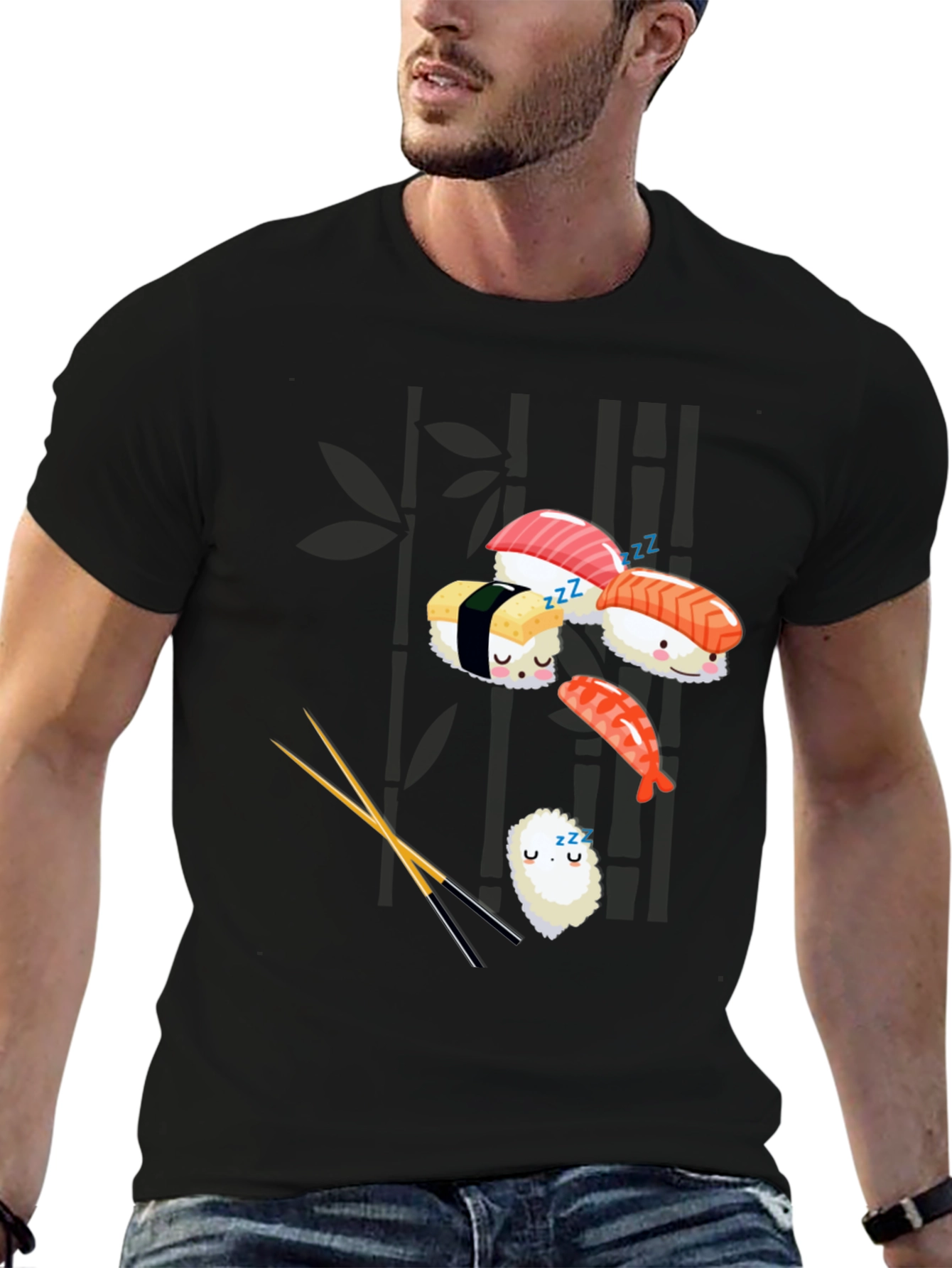 Black Sushi Nap T-Shirt: Cute & Comfy Japanese Food Tee view 6