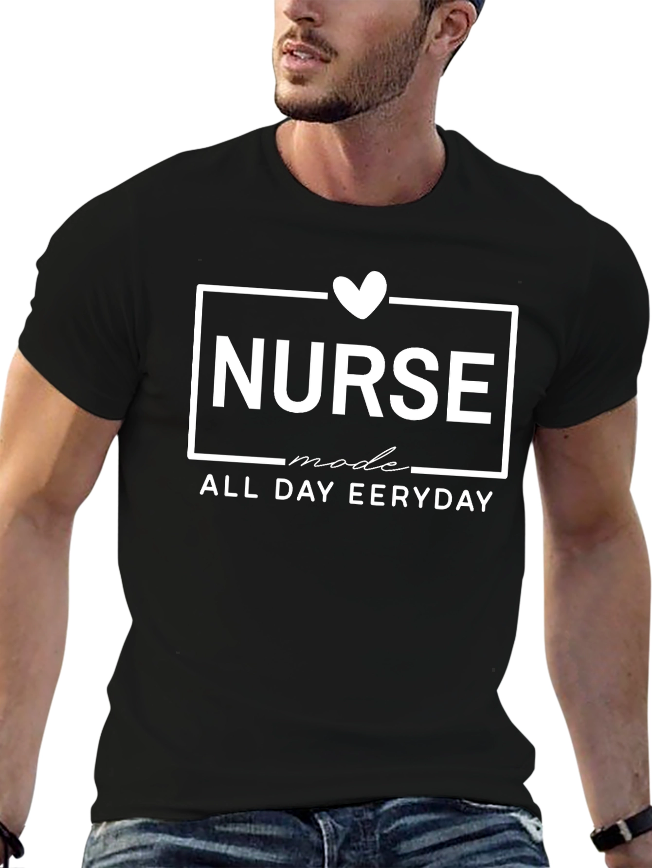 Black Nurse Mode All Day Every Day Graphic T-Shirt view 6