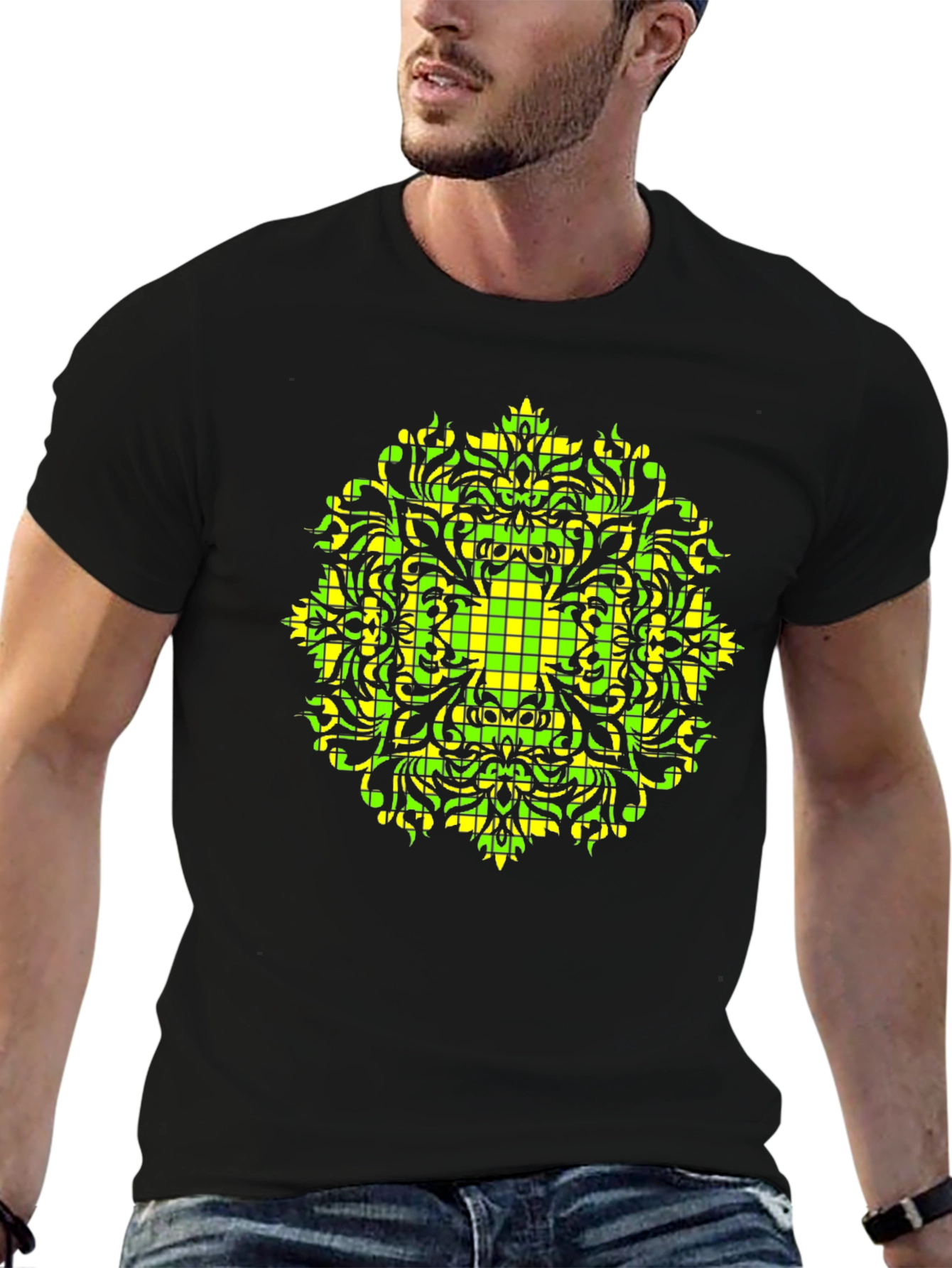 Black Geometric Mandala Tee - Black view 6