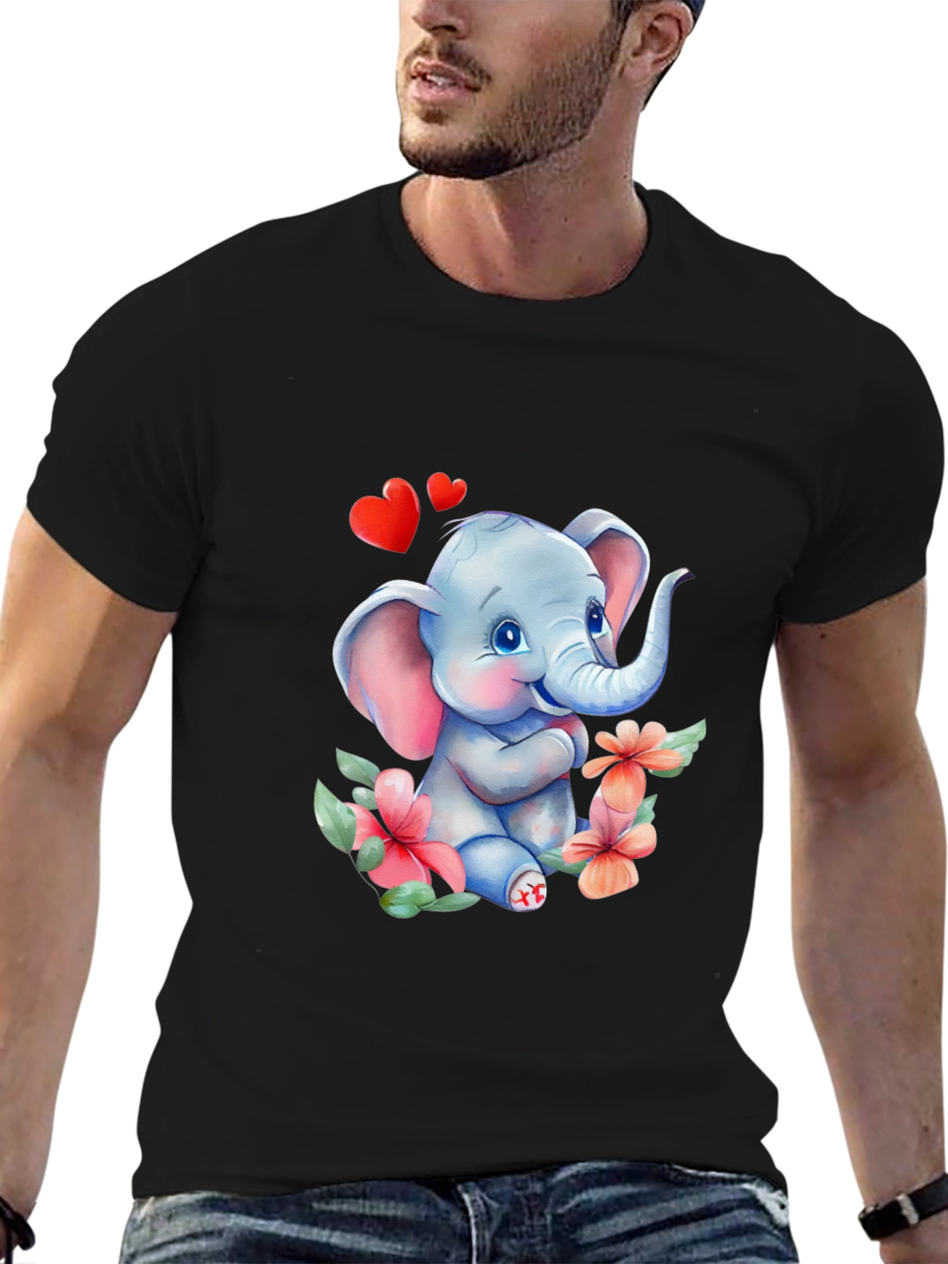 Black Cute Elephant Love Tee - Soft Cotton Blend view 6
