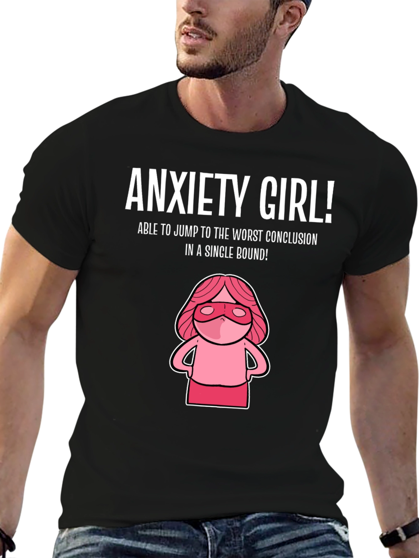 Black Anxiety Girl T-Shirt - Funny Graphic Tee view 6