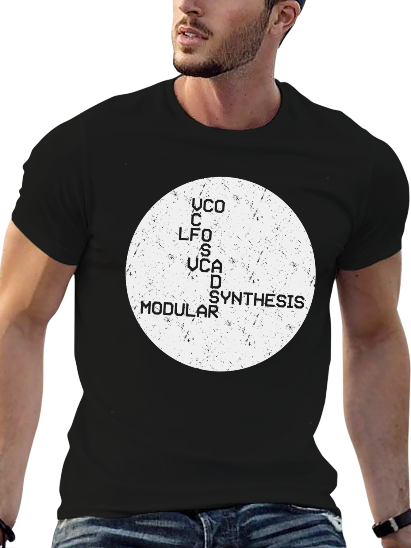 Black Modular Synth Black T-Shirt - Cool Audio Tee view 6