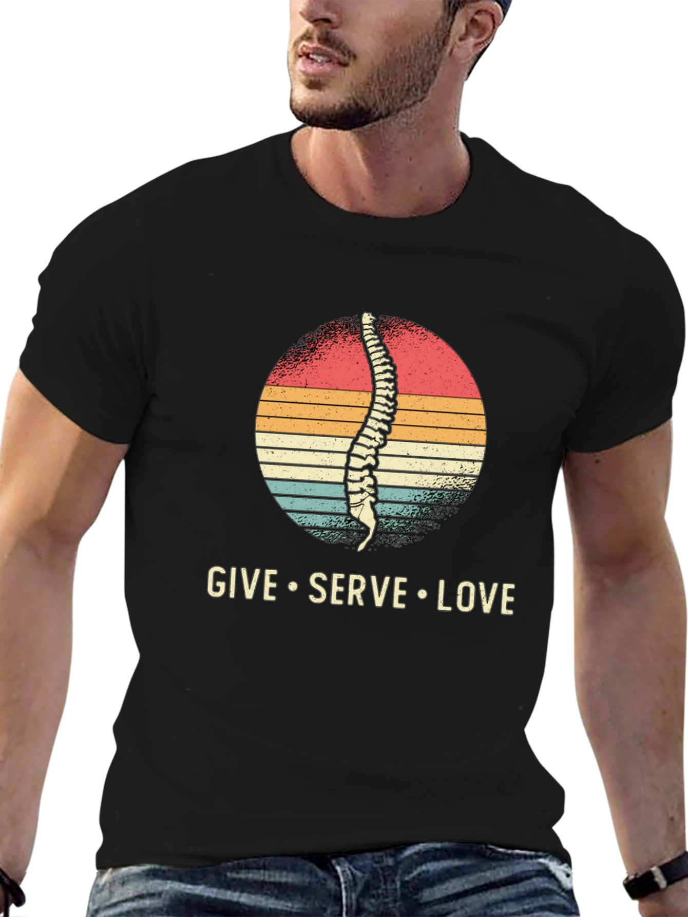Black Chiropractor T-Shirt - Spine Give Serve Love view 6