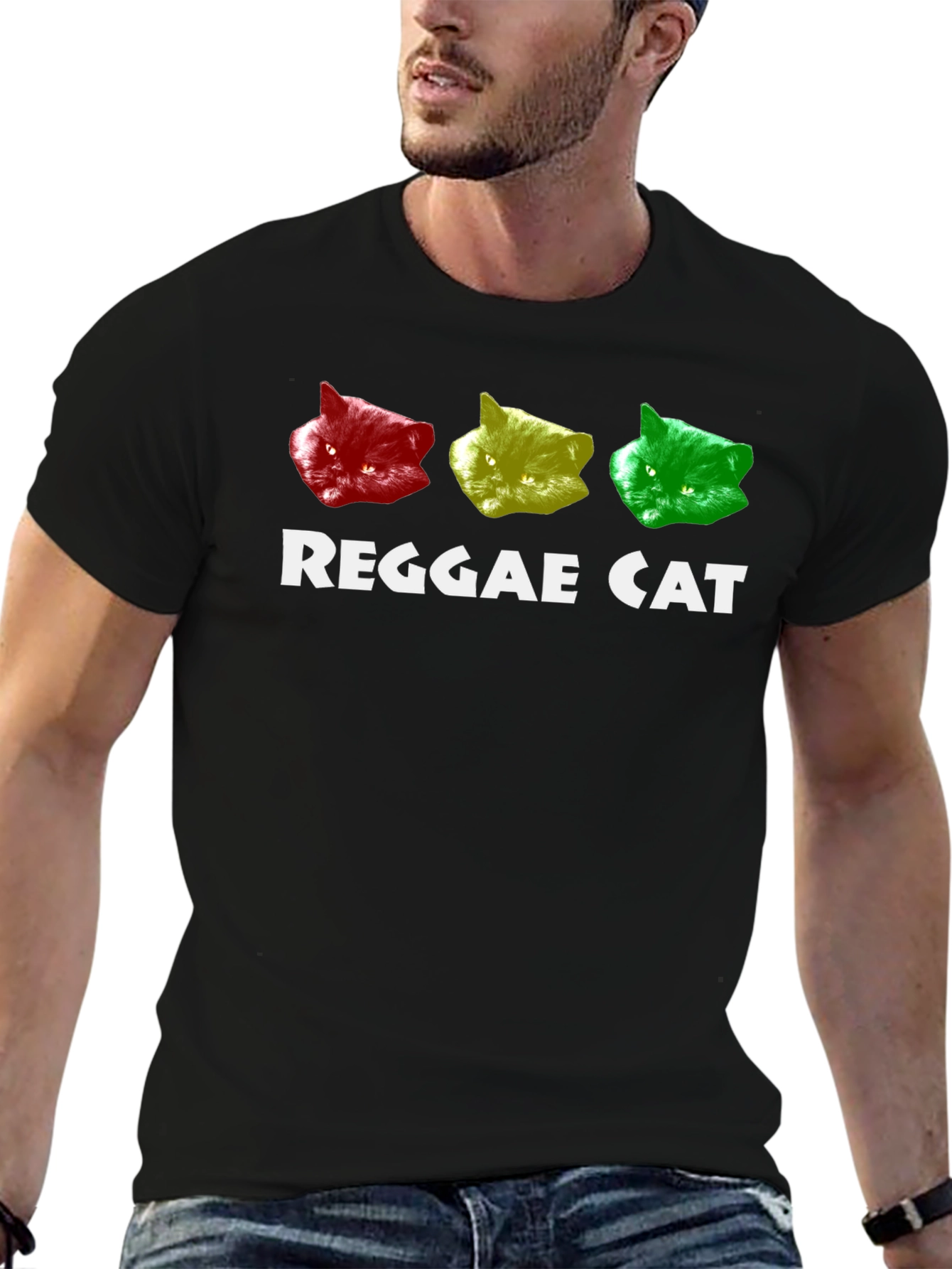 Black Reggae Cat T-Shirt - Rasta Colors Tee view 6