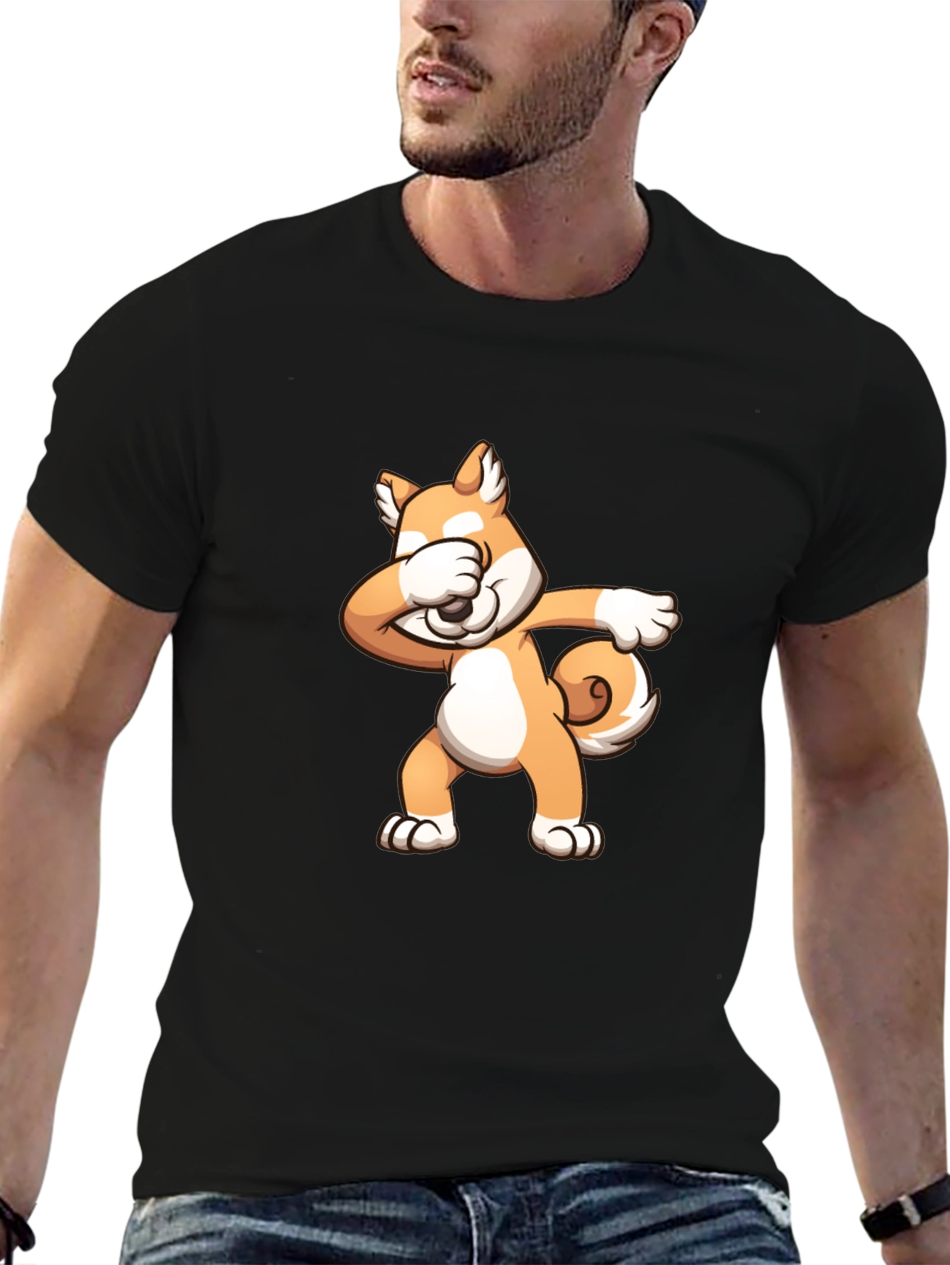 Black Dabbing Shiba Inu Black T-Shirt view 6