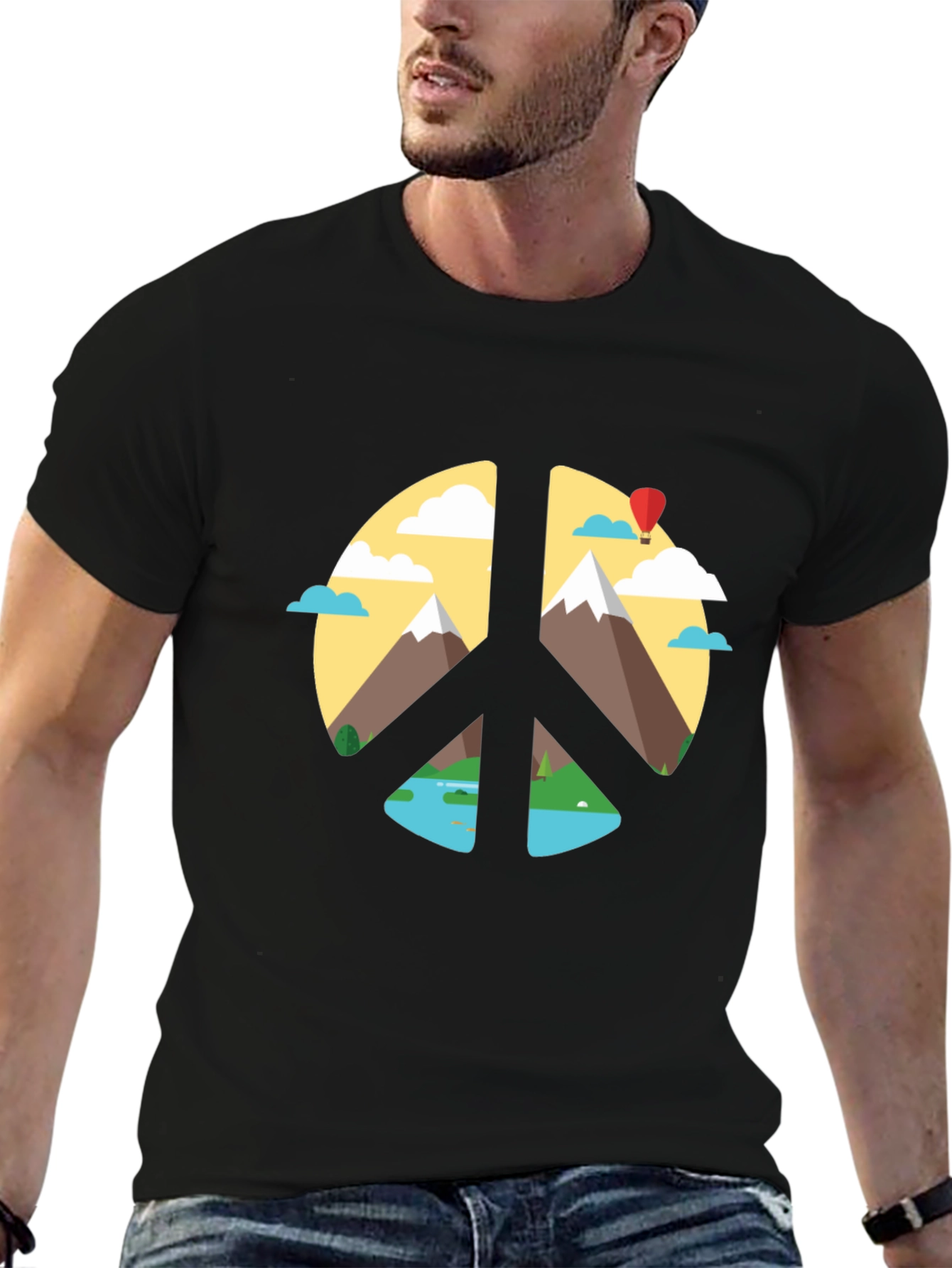 Black Peace Sign Nature Graphic T-Shirt view 6