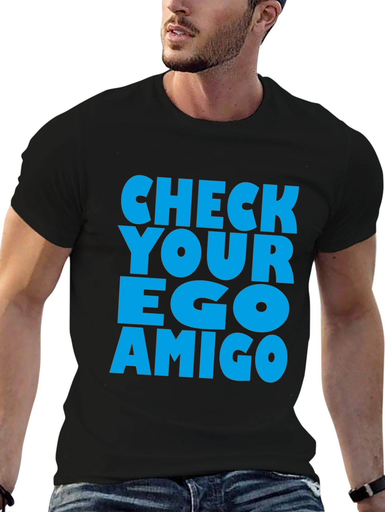 Black Check Your Ego Amigo Graphic Tee view 6