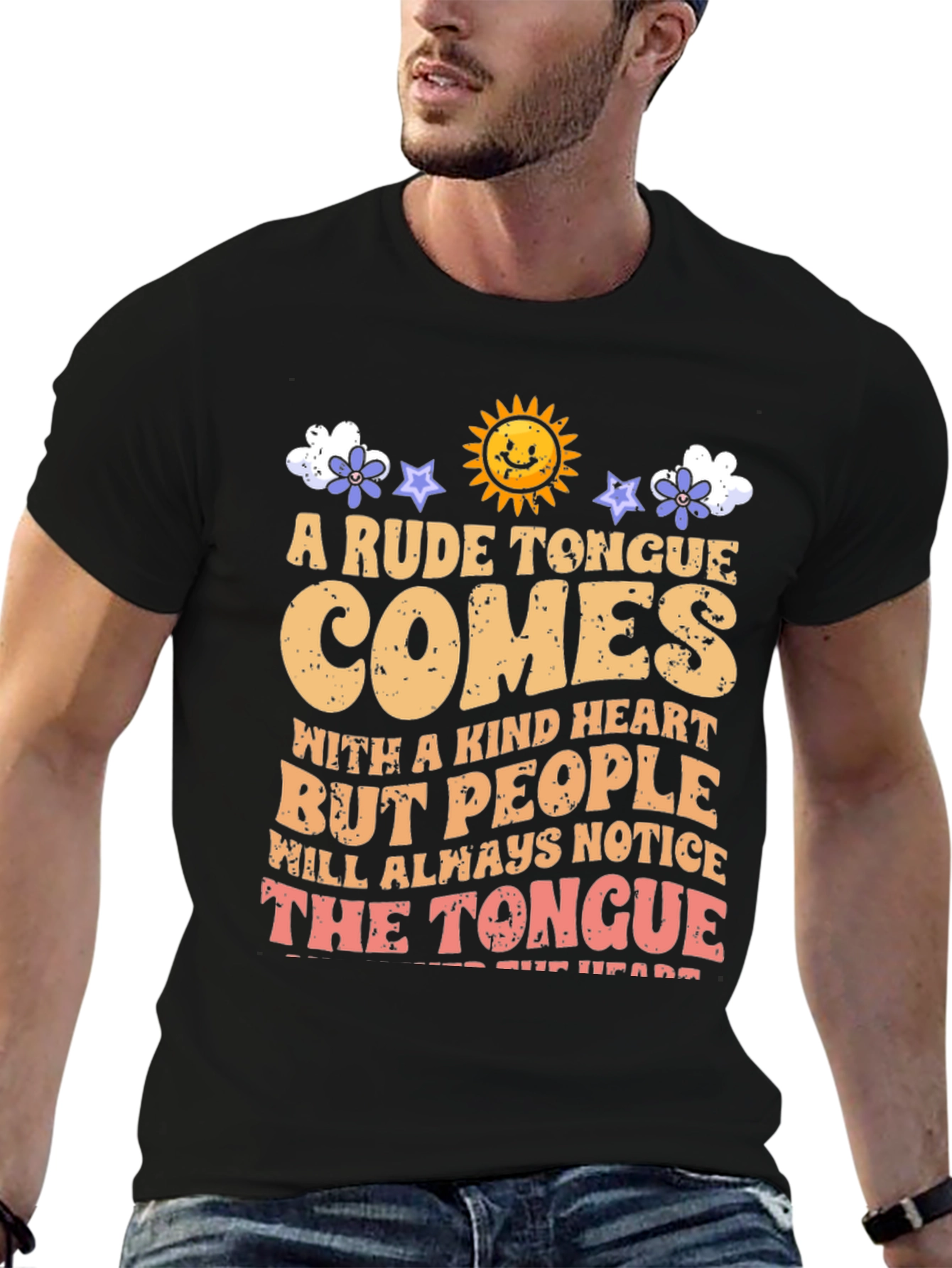Black Rude Tongue, Kind Heart Graphic Tee view 6