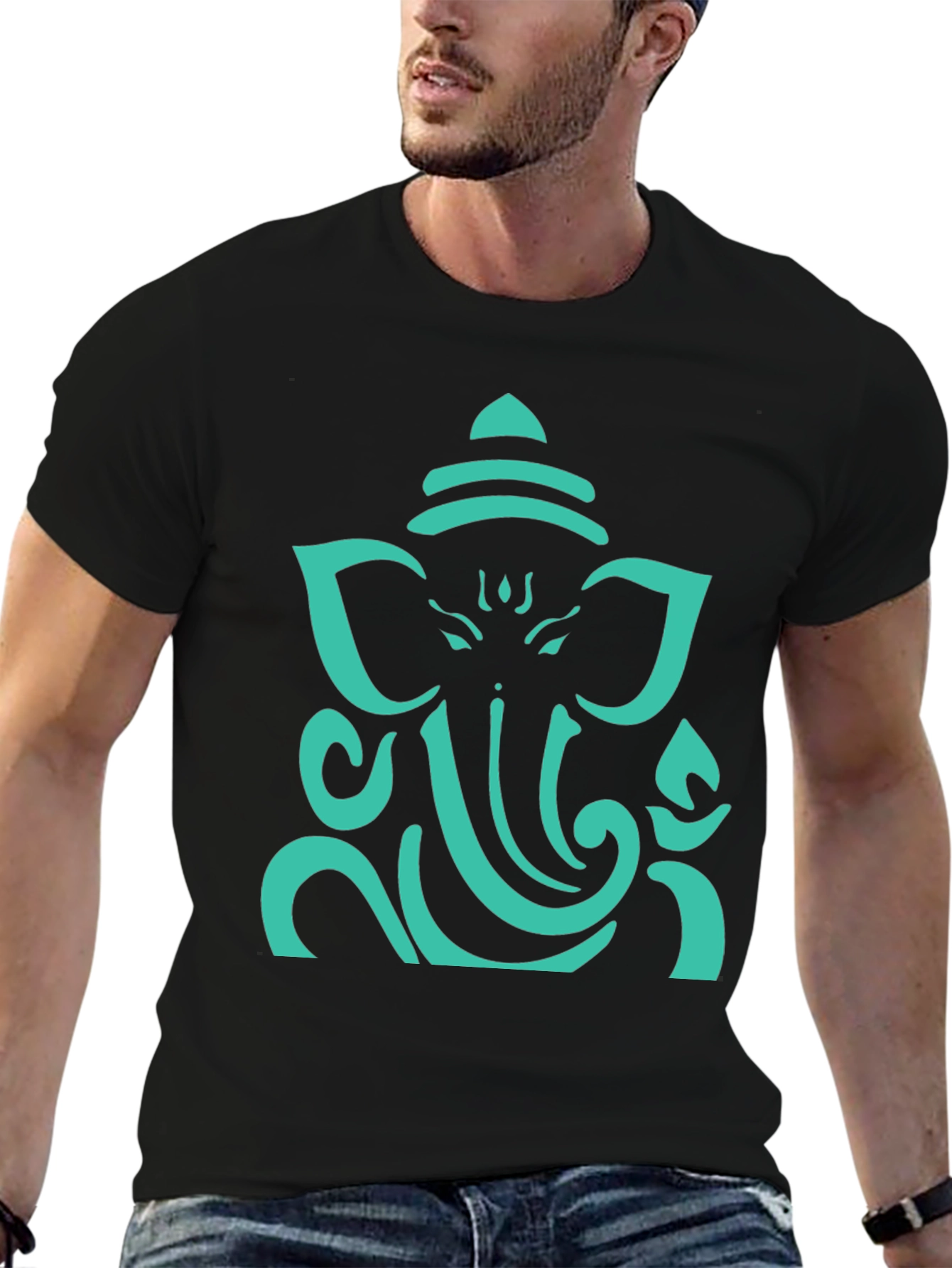 Black Ganesh Graphic Tee - Black Cotton Blend T-Shirt view 6