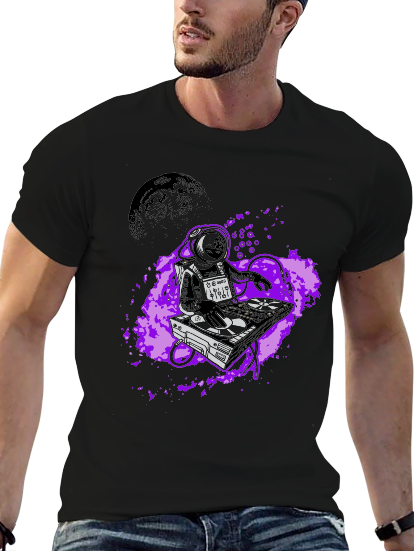 Black DJ Astronaut Graphic Tee - Space Beats T-Shirt view 6
