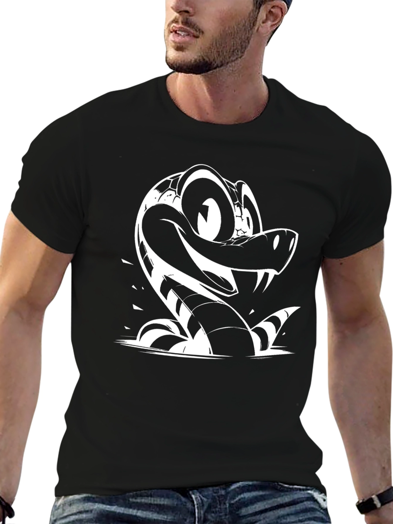 Black Cartoon Snake Graphic Tee - Black view 6