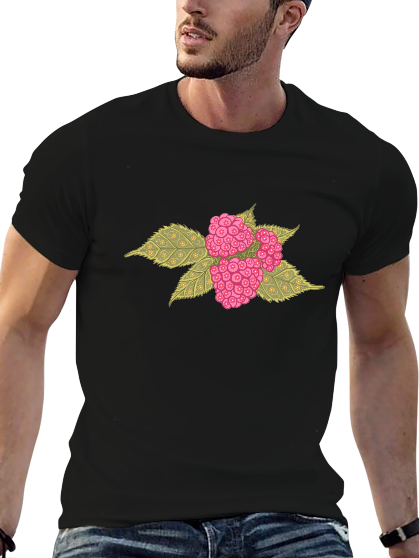 Black Raspberry Graphic Black T-Shirt view 6