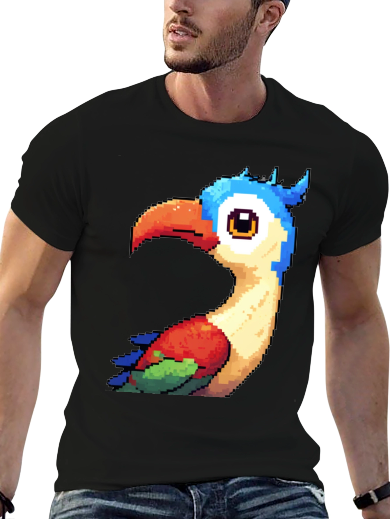 Black Pixel Art Bird Graphic T-Shirt - Black view 6