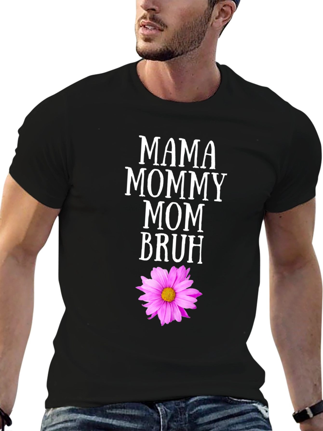 Black Mama Mommy Mom Bruh T-Shirt with Flower Graphic view 6