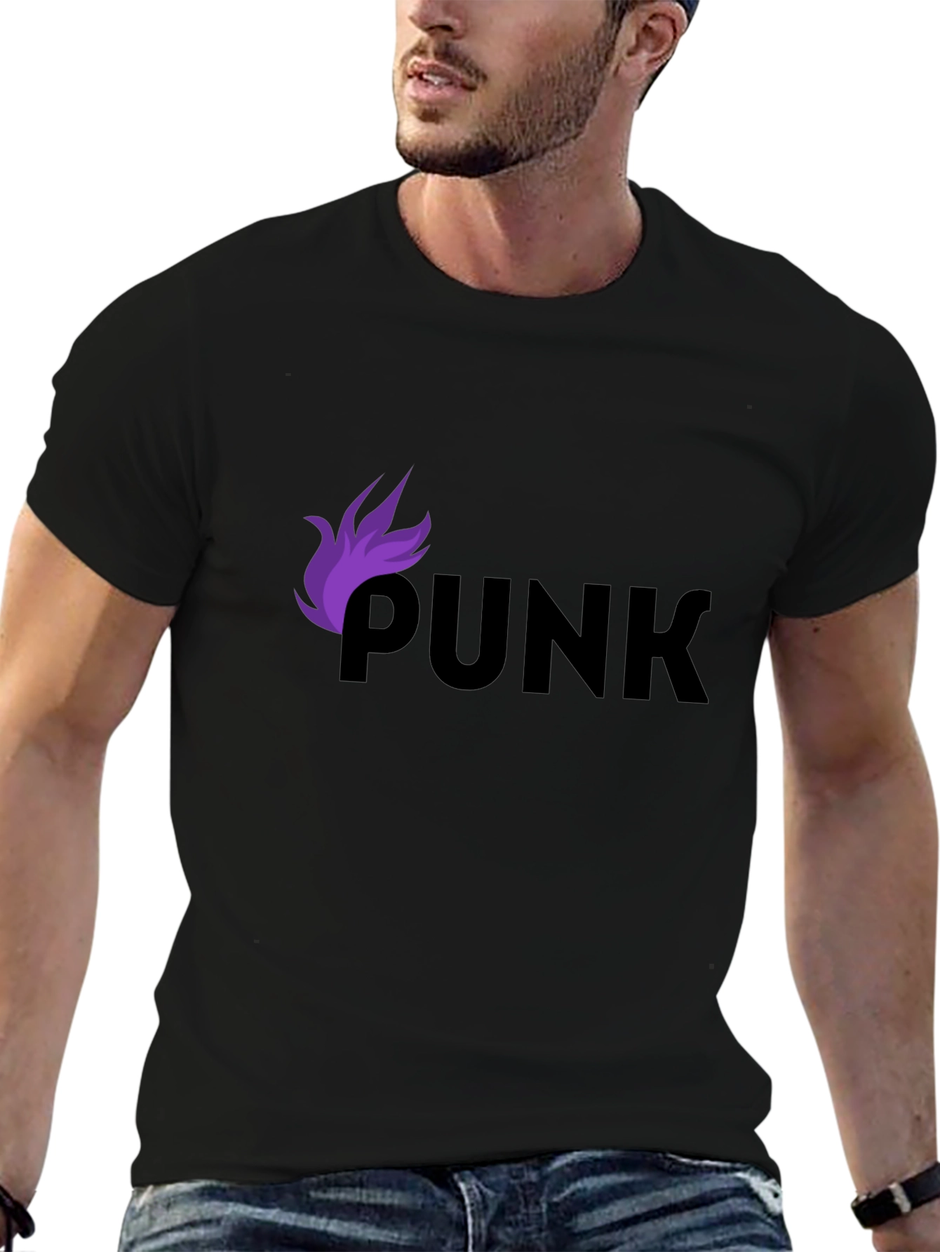 Black Punk Graphic Tee - Black Cotton T-Shirt view 6