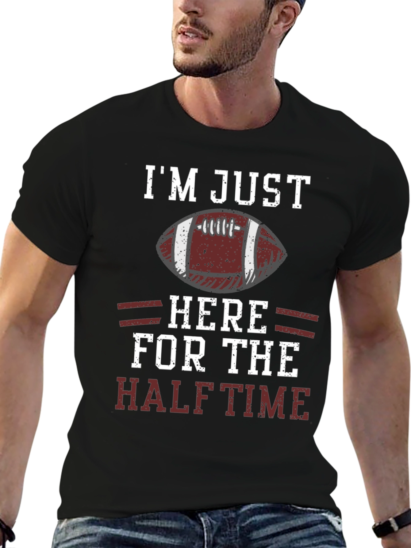 Black I'm Just Here for the Halftime Football T-Shirt view 6